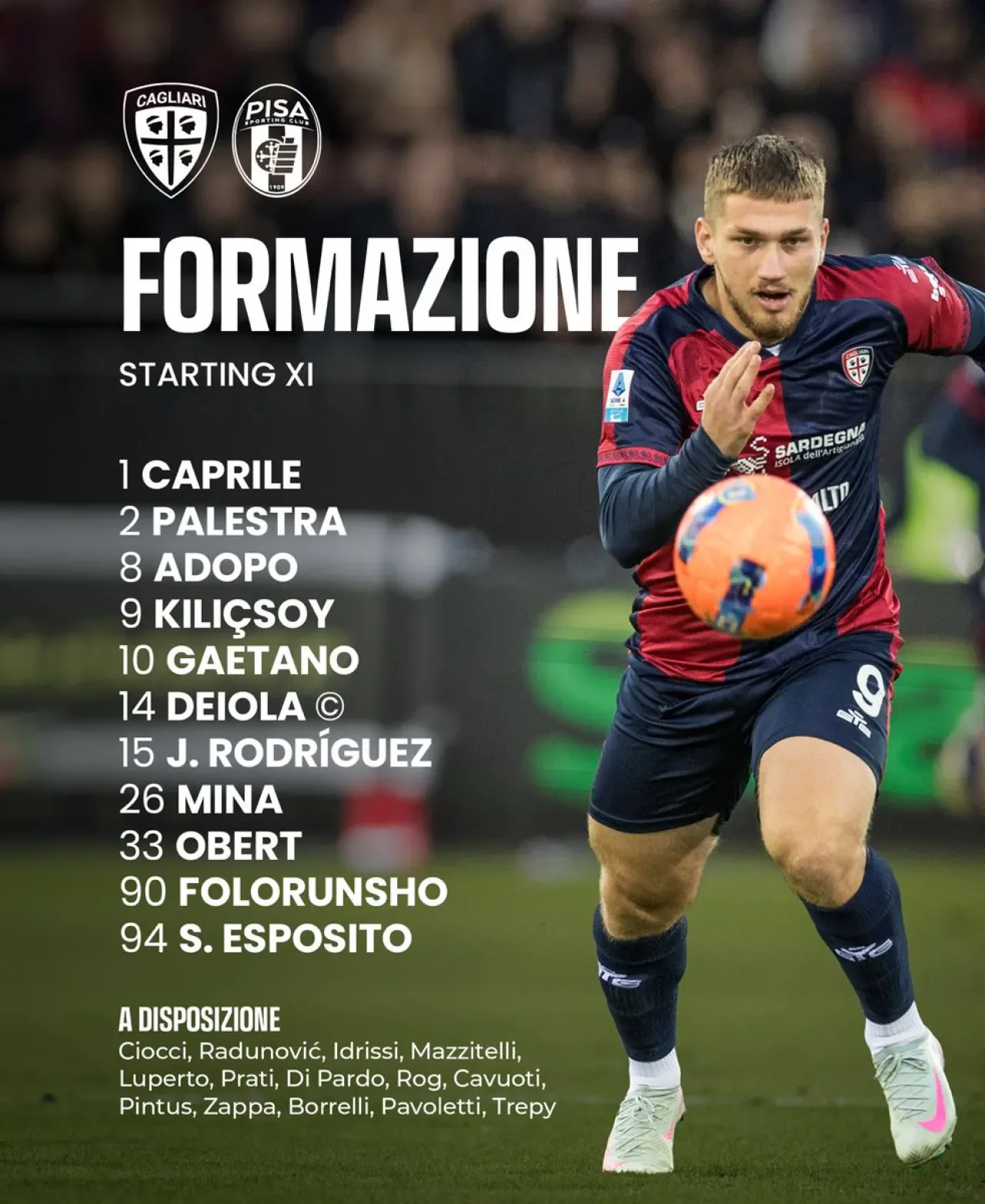 Semih Kılıçsoy, Cagliari'de İlk 11'de Semih Kılıçsoy, Cagliari'de İlk 11'de
