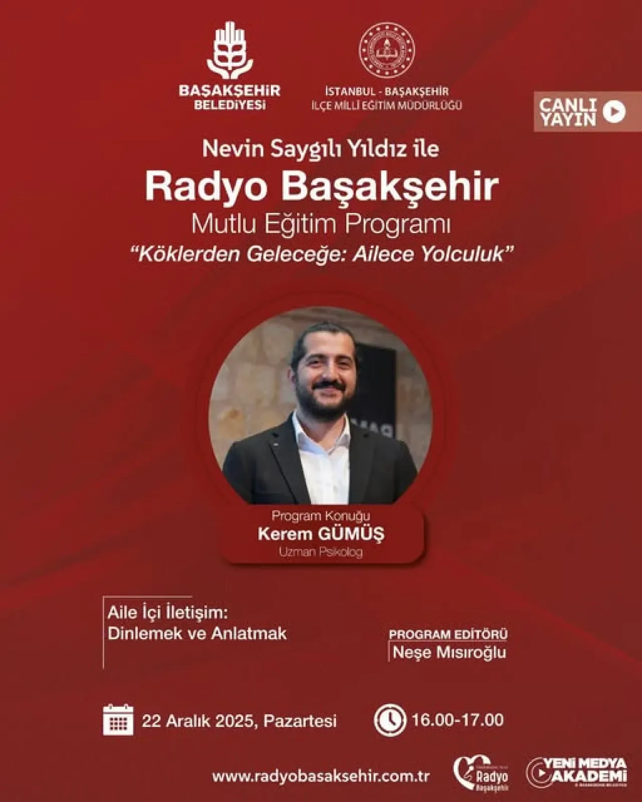 Uzman Psikolog Kerem Gümüş, Radyo Başaksehir'de Ailelere Seslenecek Uzman Psikolog Kerem Gümüş, Radyo Başaksehir'de Ailelere Seslenecek
