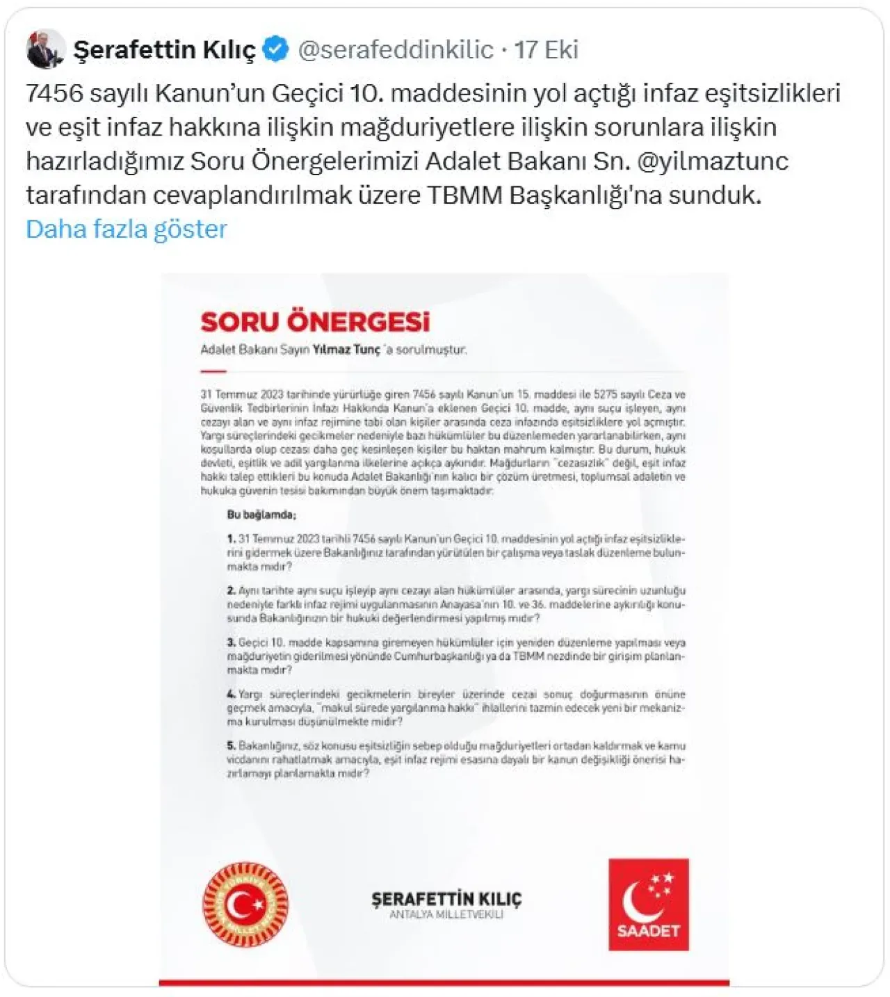 Saadet Partili Kılıç'tan COVID-19 Cezalarına İlişkin Önemli Açıklama Saadet Partili Kılıç'tan COVID-19 Cezalarına İlişkin Önemli Açıklama