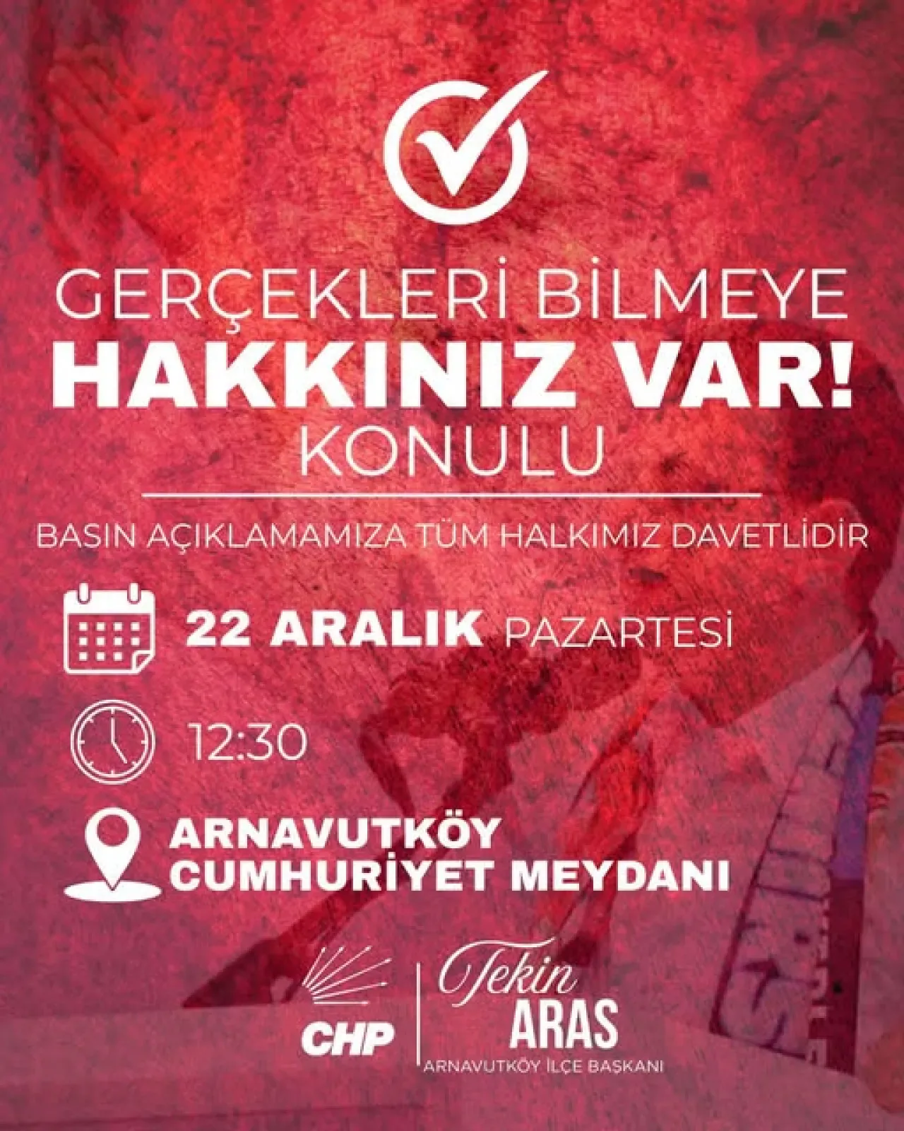 CHP Arnavutköy'de "Gerçekleri Bilmeye HAKKINIZ VAR" Temalı Basın Açıklaması Düzenliyor CHP Arnavutköy'de "Gerçekleri Bilmeye HAKKINIZ VAR" Temalı Basın Açıklaması Düzenliyor