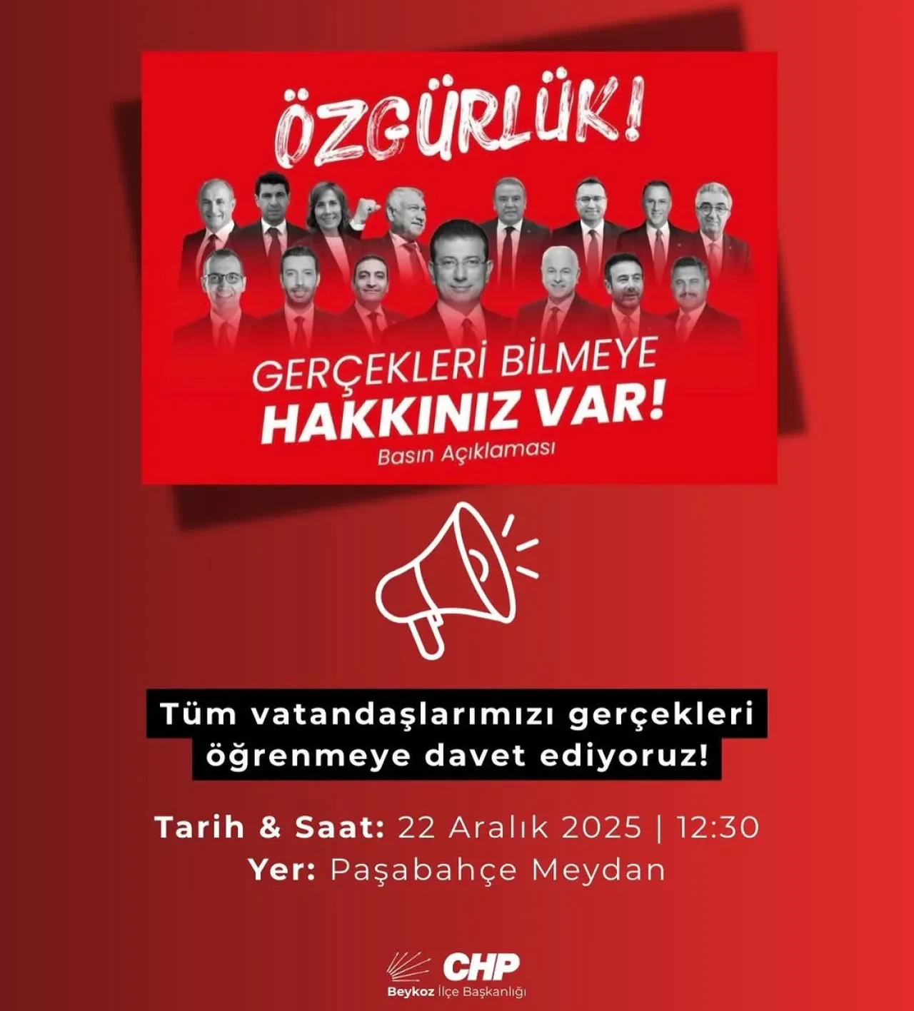 CHP Beykoz İlçe Başkanı Paşabahçe Meydanı'nda Basın Açıklaması Yapacak CHP Beykoz İlçe Başkanı Paşabahçe Meydanı'nda Basın Açıklaması Yapacak