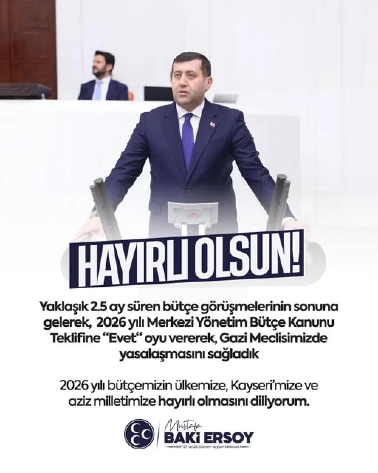 MHP'li Baki Ersoy, 2026 Yılı Bütçesinin Meclis'te Yasalaştığını Açıkladı MHP'li Baki Ersoy, 2026 Yılı Bütçesinin Meclis'te Yasalaştığını Açıkladı