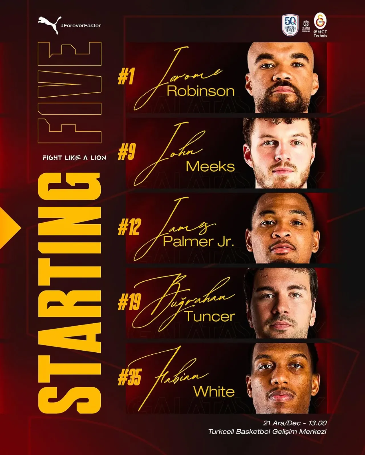 Galatasaray Basketbol, Anadolu Efes Derbisinde İlk Beşini Açıkladı Galatasaray Basketbol, Anadolu Efes Derbisinde İlk Beşini Açıkladı