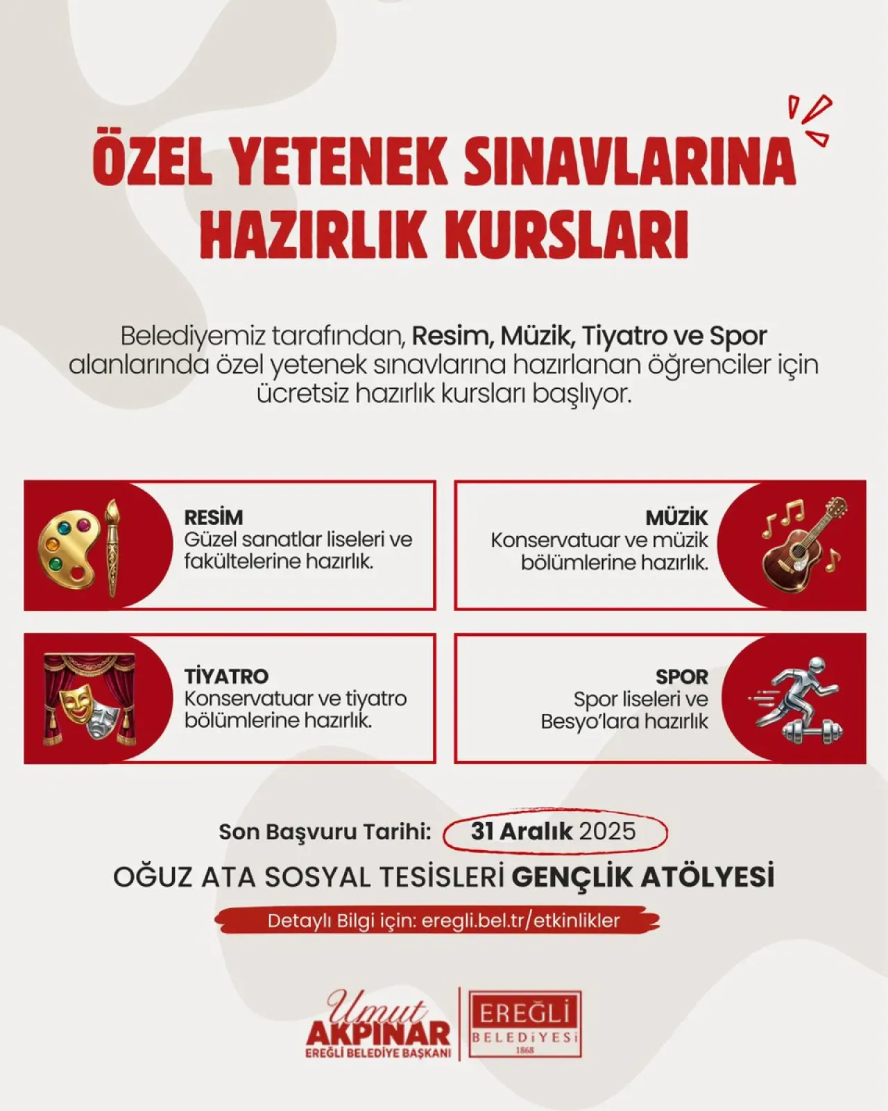Ereğli'de Gençlere Özel Ücretsiz Konservatuvar ve Güzel Sanatlar Hazırlık Kursu Ereğli'de Gençlere Özel Ücretsiz Konservatuvar ve Güzel Sanatlar Hazırlık Kursu