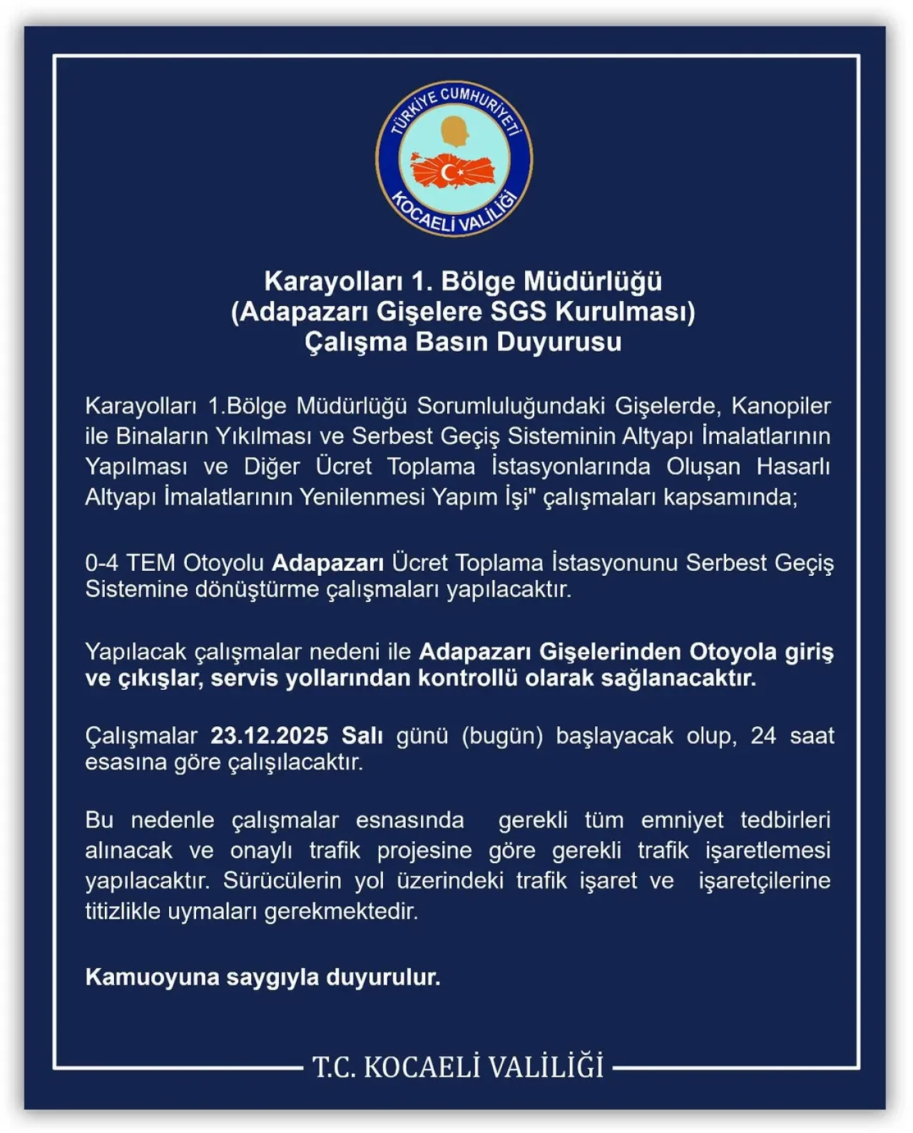 TEM Otoyolu Adapazarı Gişeleri Serbest Geçiş Sistemine Dönüşüyor TEM Otoyolu Adapazarı Gişeleri Serbest Geçiş Sistemine Dönüşüyor