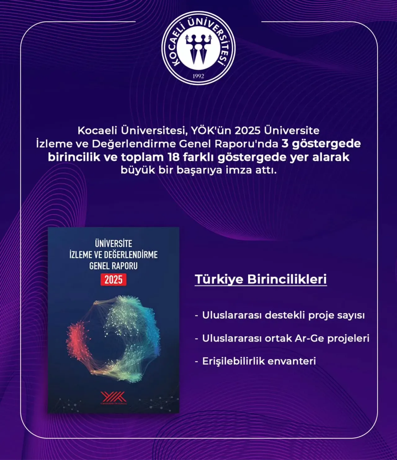 Kocaeli Üniversitesi 2025 YÖK Raporunda 3 Alanda Türkiye Birincisi Oldu Kocaeli Üniversitesi 2025 YÖK Raporunda 3 Alanda Türkiye Birincisi Oldu
