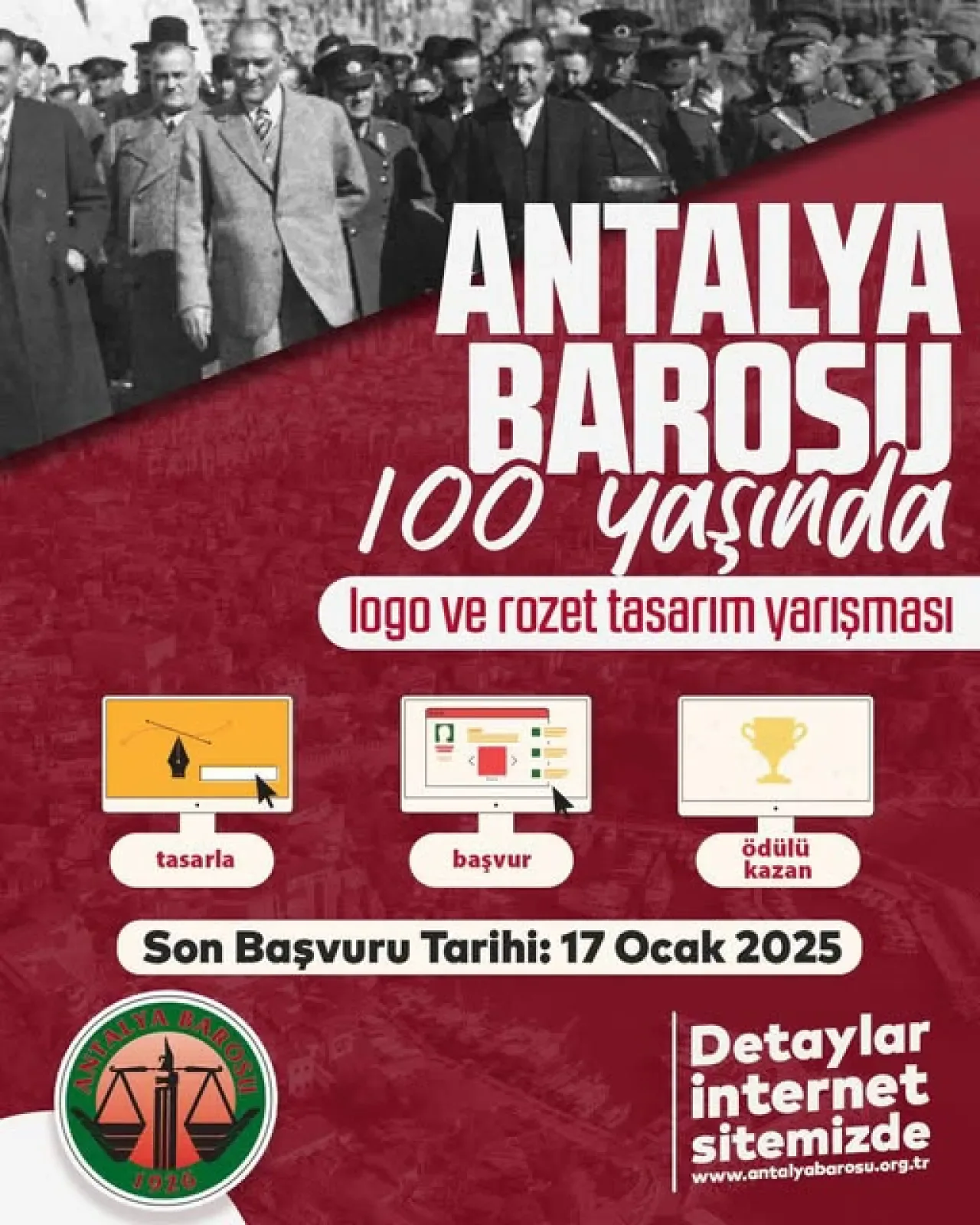 Antalya Barosu 100. Yıl Logo ve Rozet Tasarım Yarışması Başladı Antalya Barosu 100. Yıl Logo ve Rozet Tasarım Yarışması Başladı