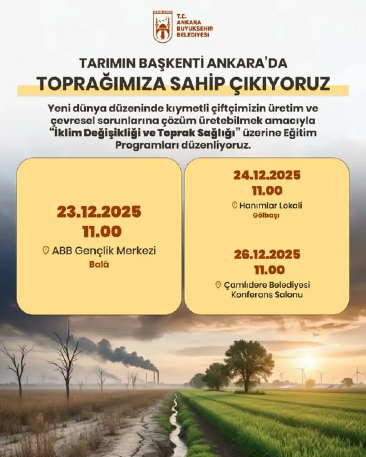 Ankara Büyükşehir Belediyesi Çiftçilere Yönelik Toprak Sağlığı Eğitimleri Başlatıyor Ankara Büyükşehir Belediyesi Çiftçilere Yönelik Toprak Sağlığı Eğitimleri Başlatıyor