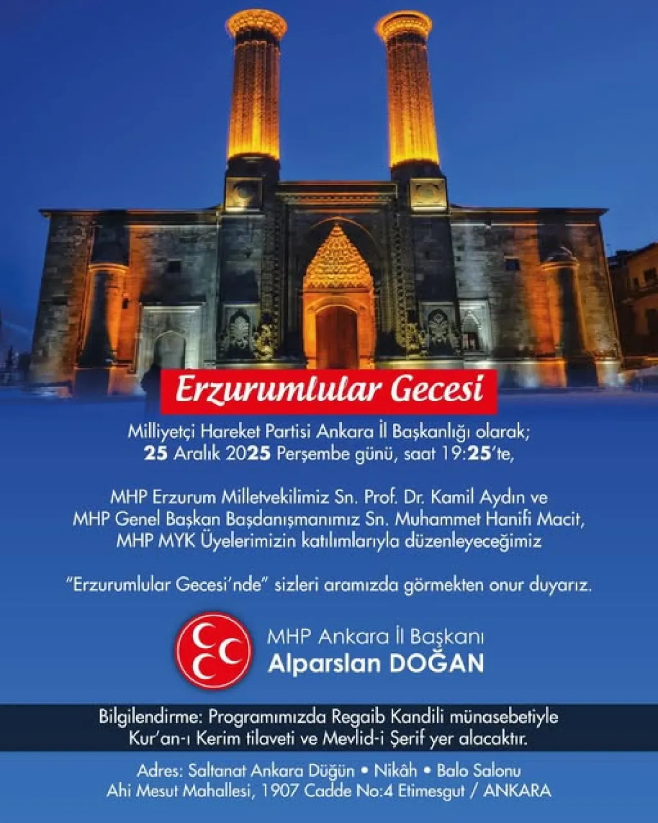 MHP, Ankara'da Erzurumlular Gecesi Düzenliyor MHP, Ankara'da Erzurumlular Gecesi Düzenliyor