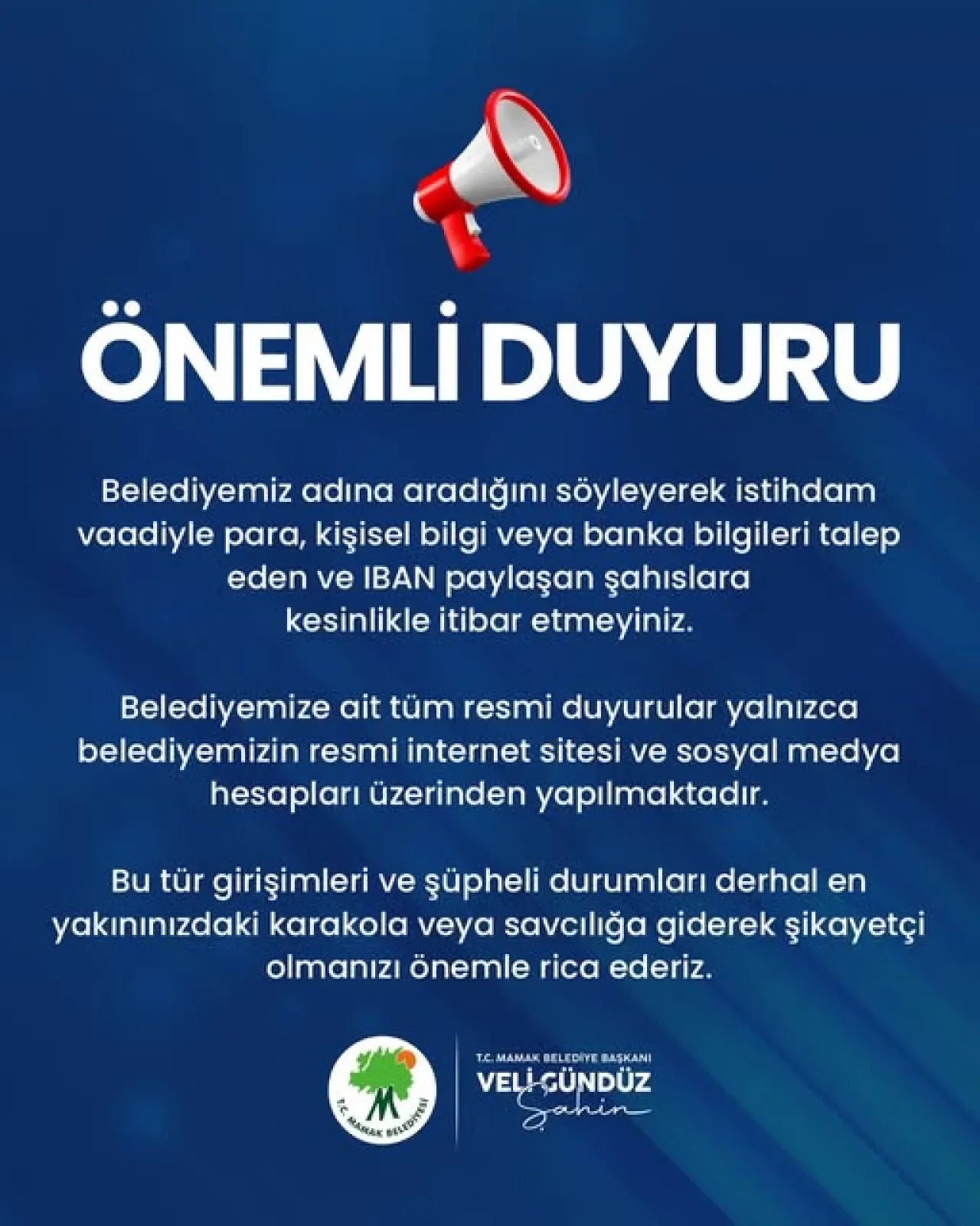 Mamak Belediyesi'nden Vatandaşları Dolandırıcılara Karşı Uyarı Mamak Belediyesi'nden Vatandaşları Dolandırıcılara Karşı Uyarı