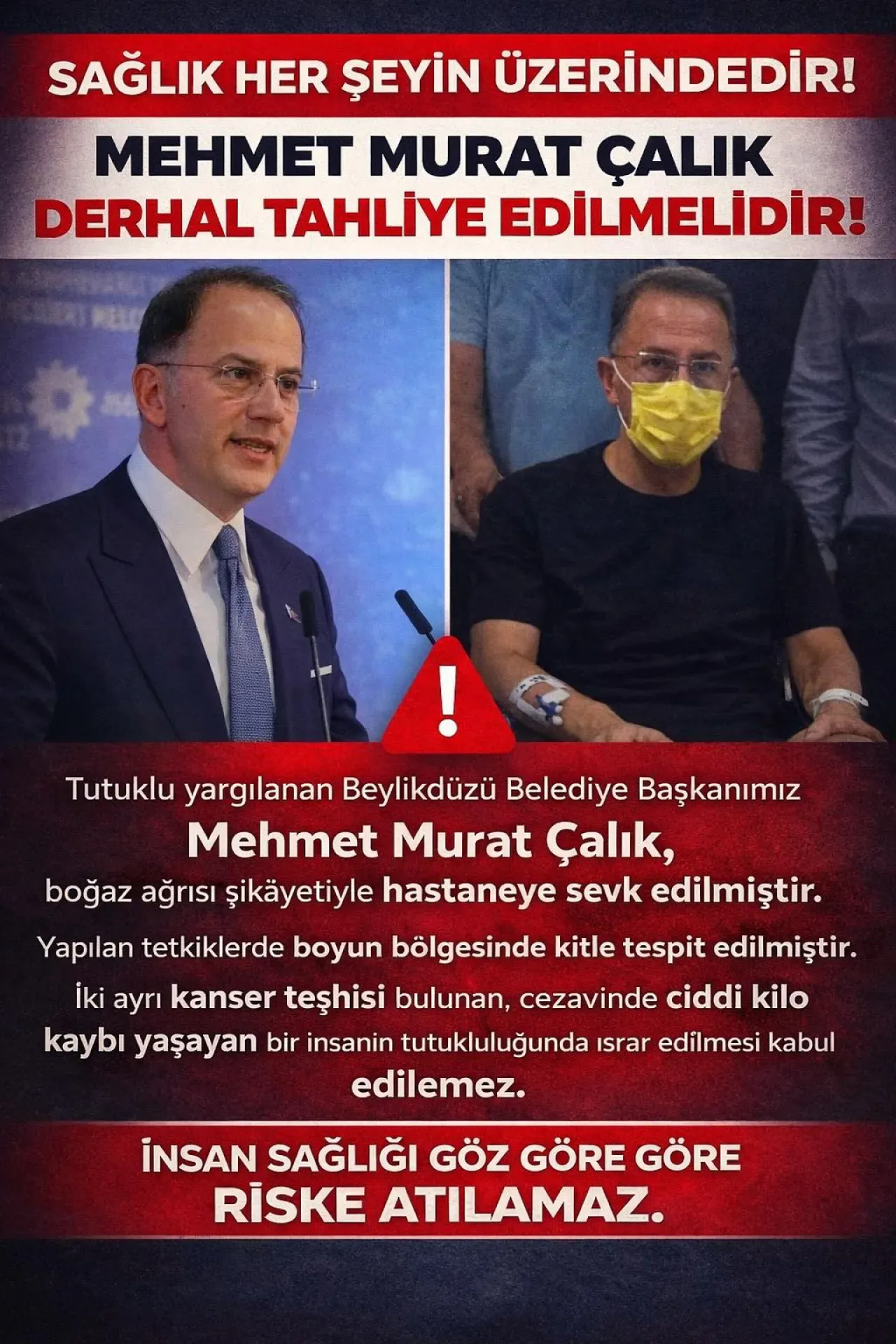 Mehmet Murat Çalık'ın Sağlık Durumu Endişe Yarattı: Tahliye Talebi Mehmet Murat Çalık'ın Sağlık Durumu Endişe Yarattı: Tahliye Talebi