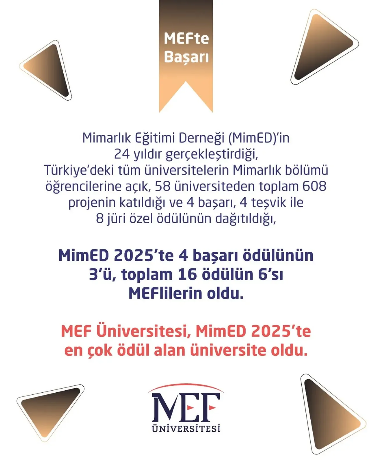 MEF Üniversitesi, MimED 2025 Ödüllerinde Rekor Başarı Gösterdi MEF Üniversitesi, MimED 2025 Ödüllerinde Rekor Başarı Gösterdi