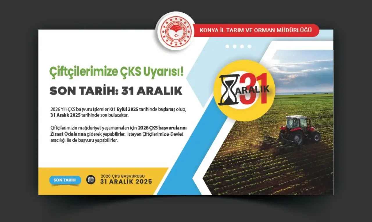 Konya'da ÇKS Başvuruları İçin Son Tarih 31 Aralık 2025 Konya'da ÇKS Başvuruları İçin Son Tarih 31 Aralık 2025