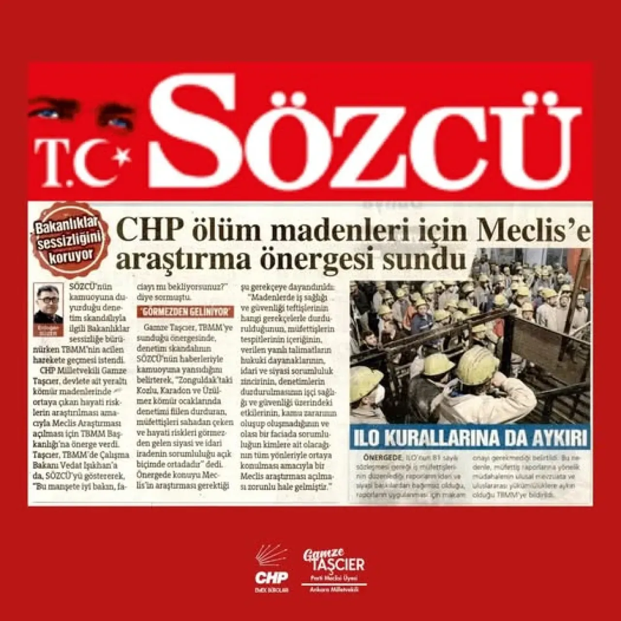CHP'li Taşçıer'den Madenlerdeki Hayati Riskler İçin Meclis Araştırması Önergesi CHP'li Taşçıer'den Madenlerdeki Hayati Riskler İçin Meclis Araştırması Önergesi