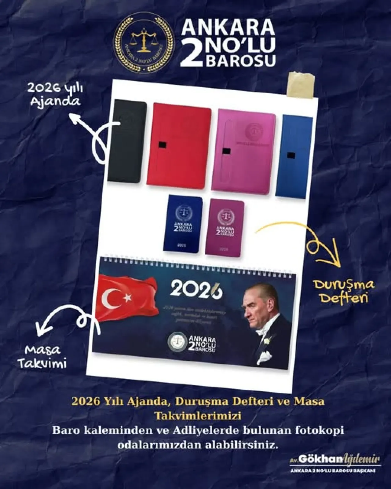 Ankara Barosu 2026 Yılı Ajanda ve Duruşma Defteri Satışı Başladı Ankara Barosu 2026 Yılı Ajanda ve Duruşma Defteri Satışı Başladı