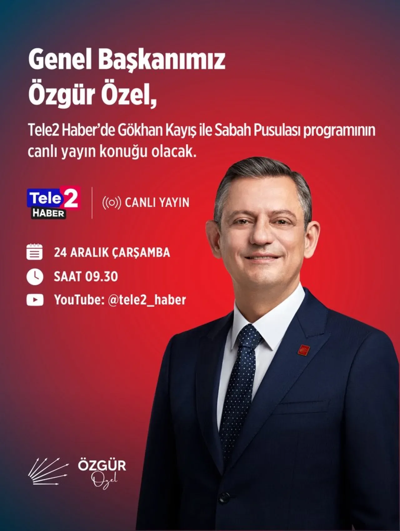 Özgür Özel, Yarın Sabah Tele2 Haber'de Canlı Yayında Özgür Özel, Yarın Sabah Tele2 Haber'de Canlı Yayında