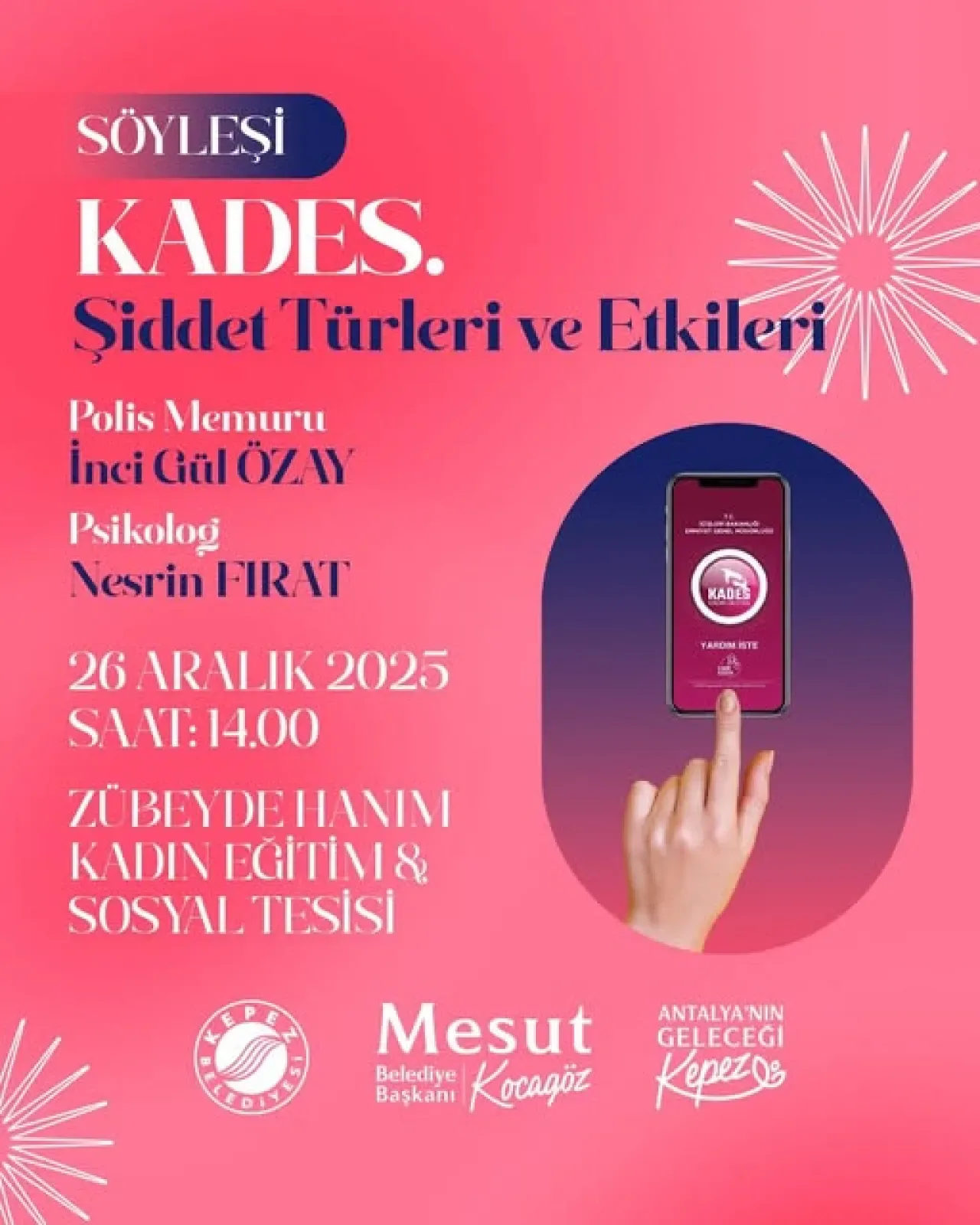 Kepez'de Kadına Şiddetle Mücadele İçin Önemli Söyleşi: KADES ve Şiddetin Etkileri Ele Alınacak Kepez'de Kadına Şiddetle Mücadele İçin Önemli Söyleşi: KADES ve Şiddetin Etkileri Ele Alınacak