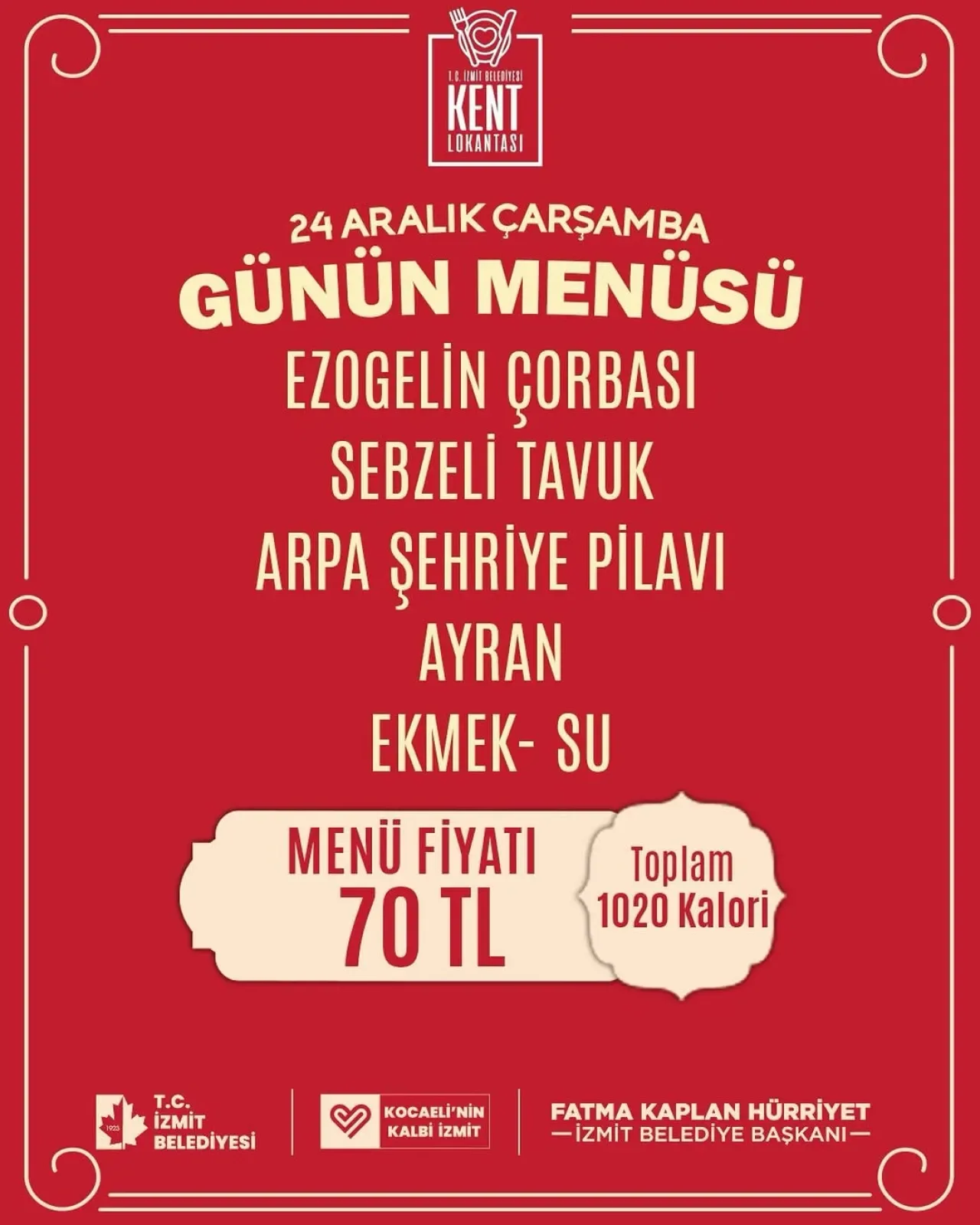 İzmit'te Lezzetli ve Sağlıklı Öğün 70 TL: Belediye Lokantası Günün Menüsü Açıklandı İzmit'te Lezzetli ve Sağlıklı Öğün 70 TL: Belediye Lokantası Günün Menüsü Açıklandı
