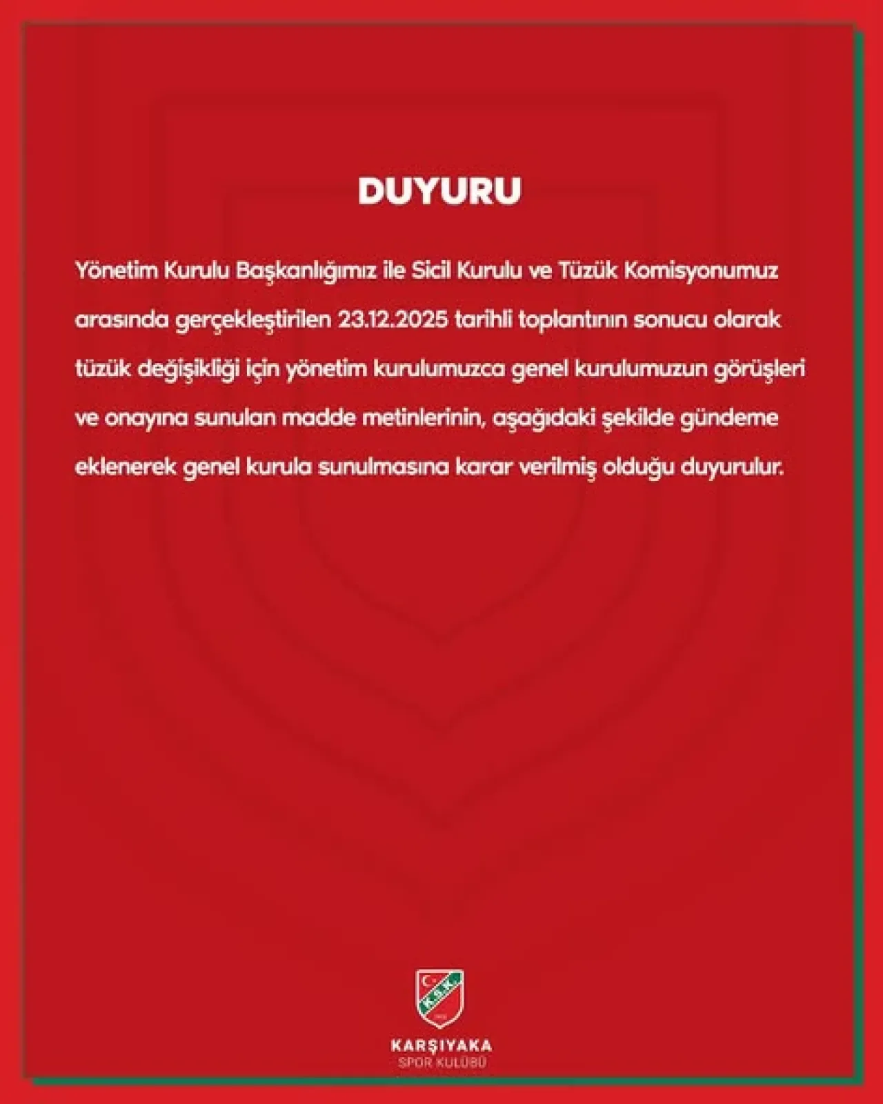 Karşıyaka Spor Kulübü Tüzük Değişikliğine Gidiyor Karşıyaka Spor Kulübü Tüzük Değişikliğine Gidiyor