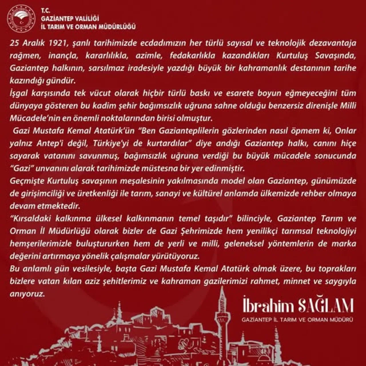 Gaziantep'in Kurtuluş Coşkusu Tarım Camiasında Gaziantep'in Kurtuluş Coşkusu Tarım Camiasında
