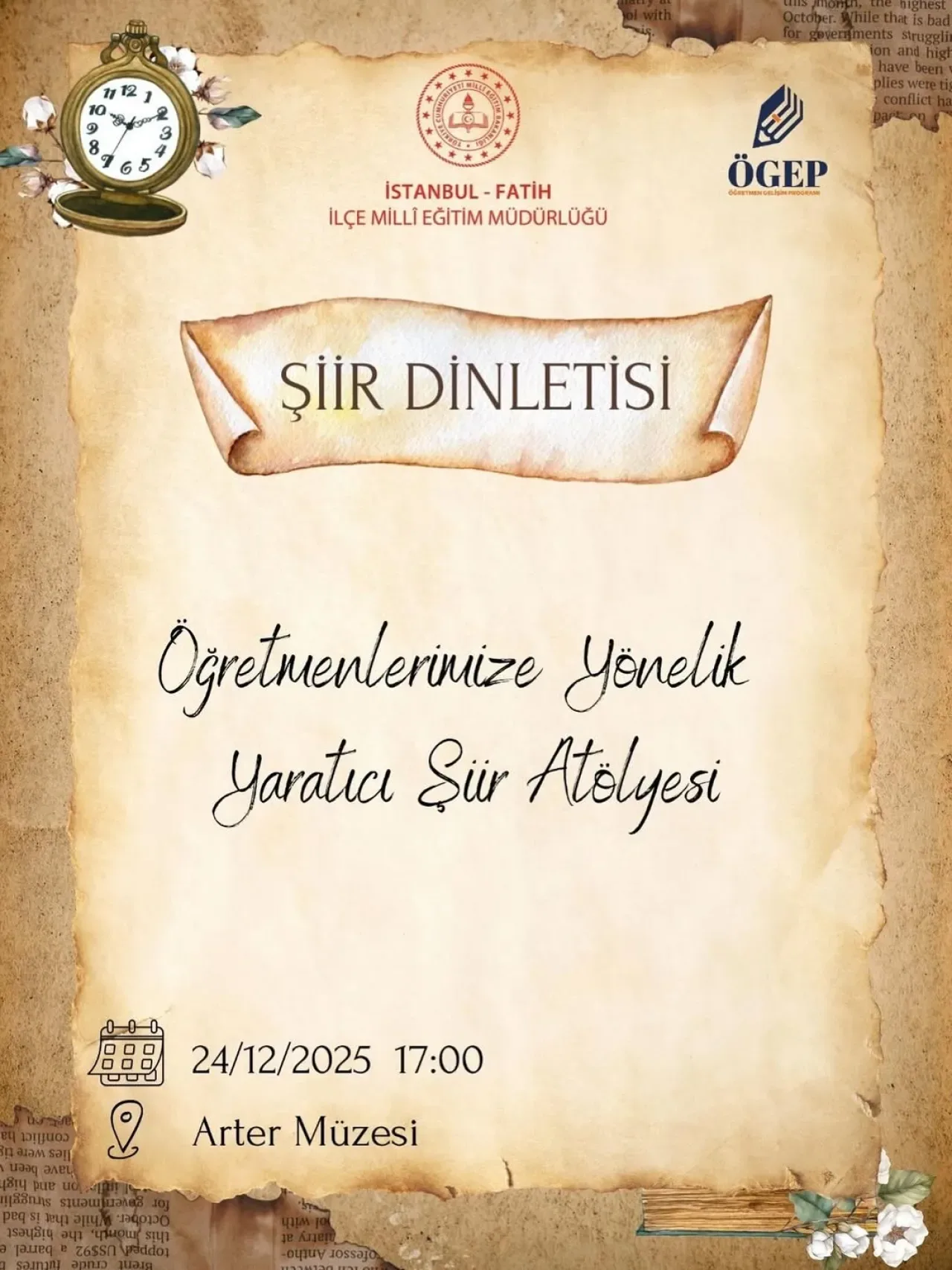 Fatih'te Öğretmenler İçin Sanat ve Edebiyat Buluşması: Arter'de Şiir Dinletisi Fatih'te Öğretmenler İçin Sanat ve Edebiyat Buluşması: Arter'de Şiir Dinletisi