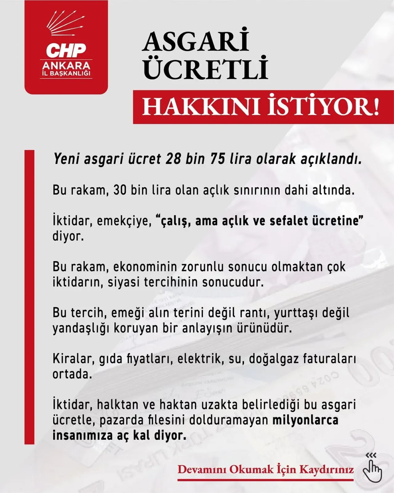 CHP'den Asgari Ücret Tepkisi: "Açlık Sınırının Altında Bir Ücret Kabul Edilemez" CHP'den Asgari Ücret Tepkisi: "Açlık Sınırının Altında Bir Ücret Kabul Edilemez"