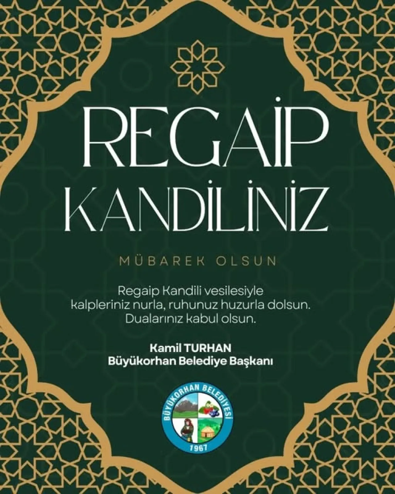 Büyükorhan Belediye Başkanı Kamil Turhan'dan Regaip Kandili Mesajı Büyükorhan Belediye Başkanı Kamil Turhan'dan Regaip Kandili Mesajı