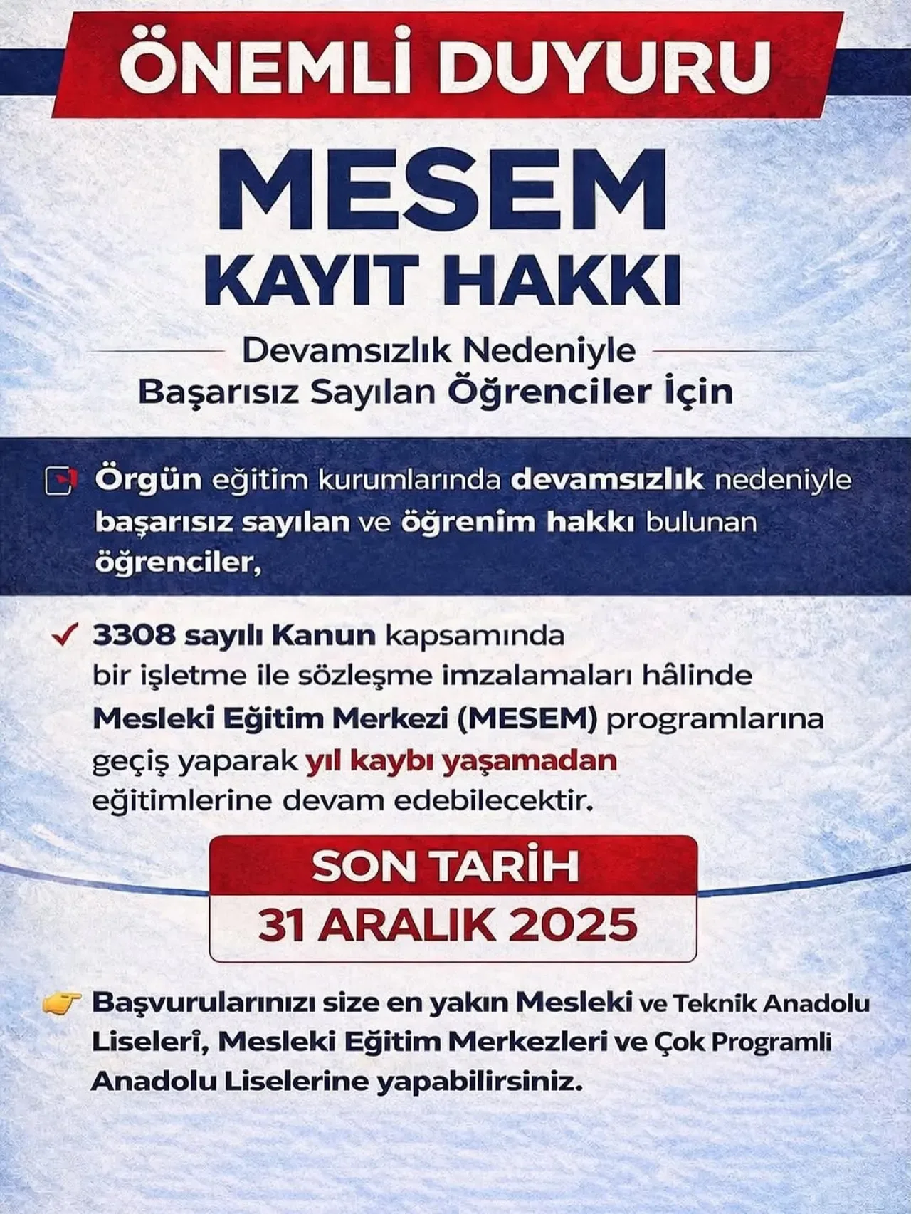 Devamsızlık Sorunu Yaşayan Öğrenciler İçin Kritik MESEM Fırsatı Devamsızlık Sorunu Yaşayan Öğrenciler İçin Kritik MESEM Fırsatı