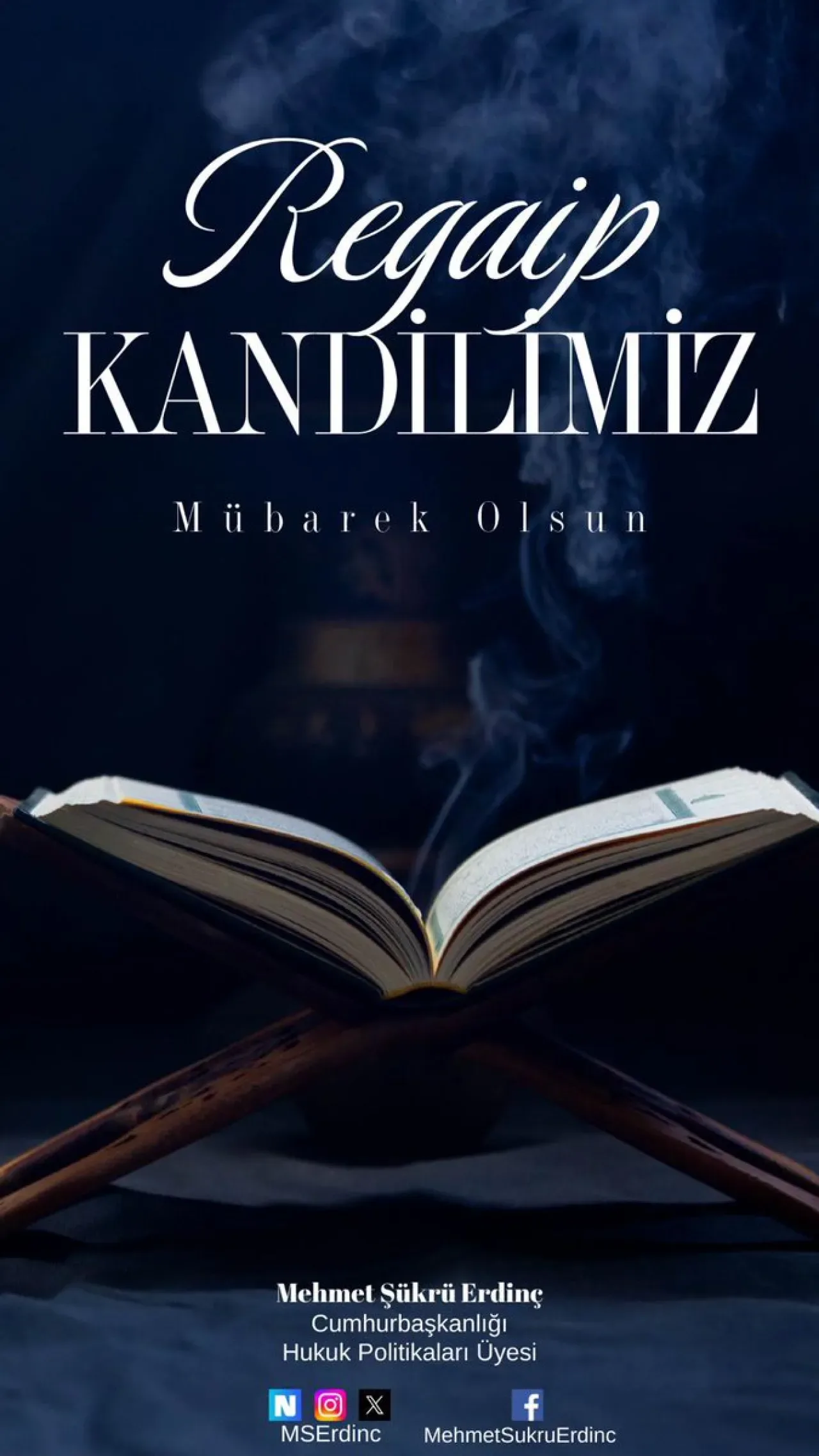 AK Partili Erdinç'ten Regaib Kandili Mesajı AK Partili Erdinç'ten Regaib Kandili Mesajı