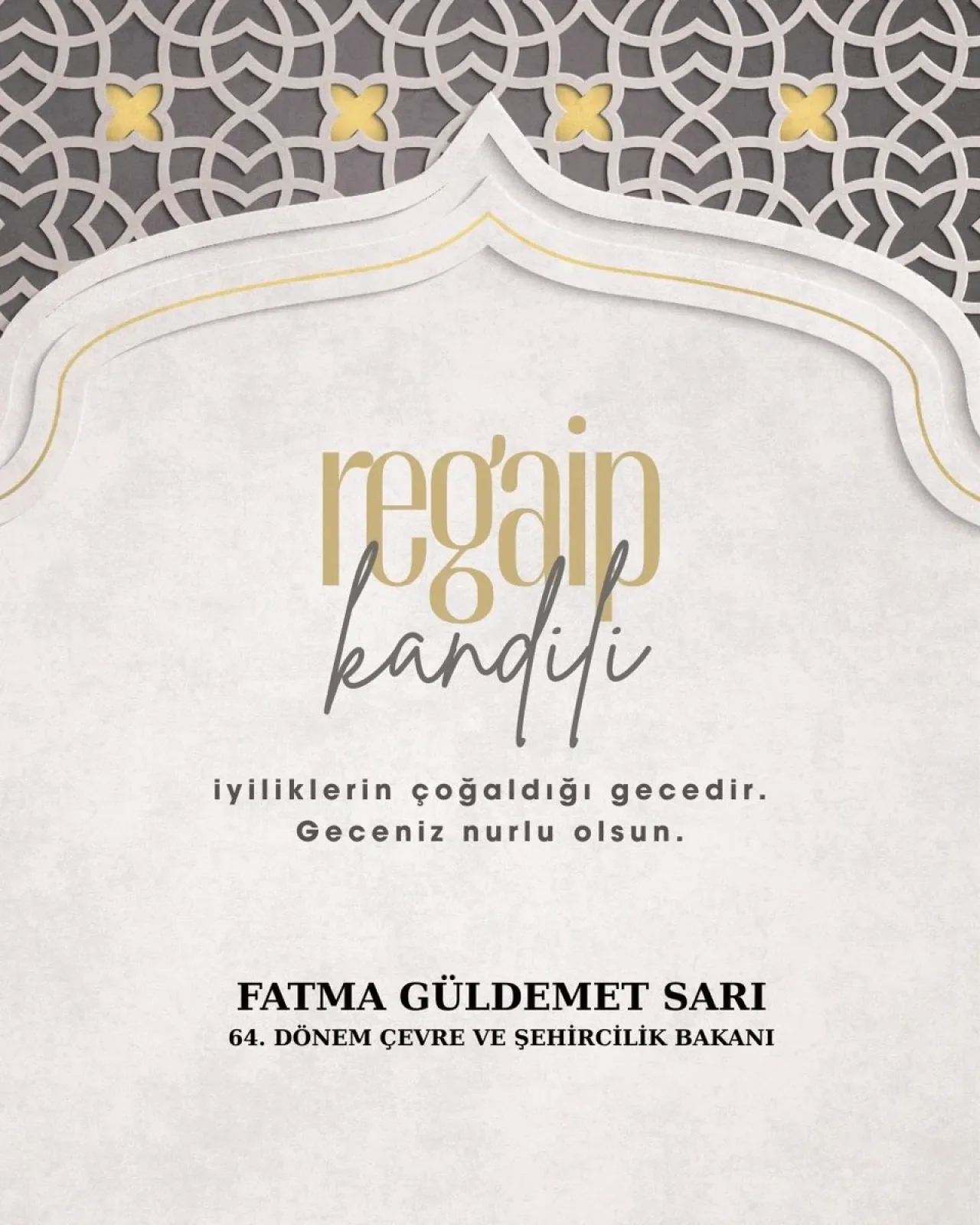 Fatma Güldemet Sarı'dan Regaip Kandili Mesajı Fatma Güldemet Sarı'dan Regaip Kandili Mesajı