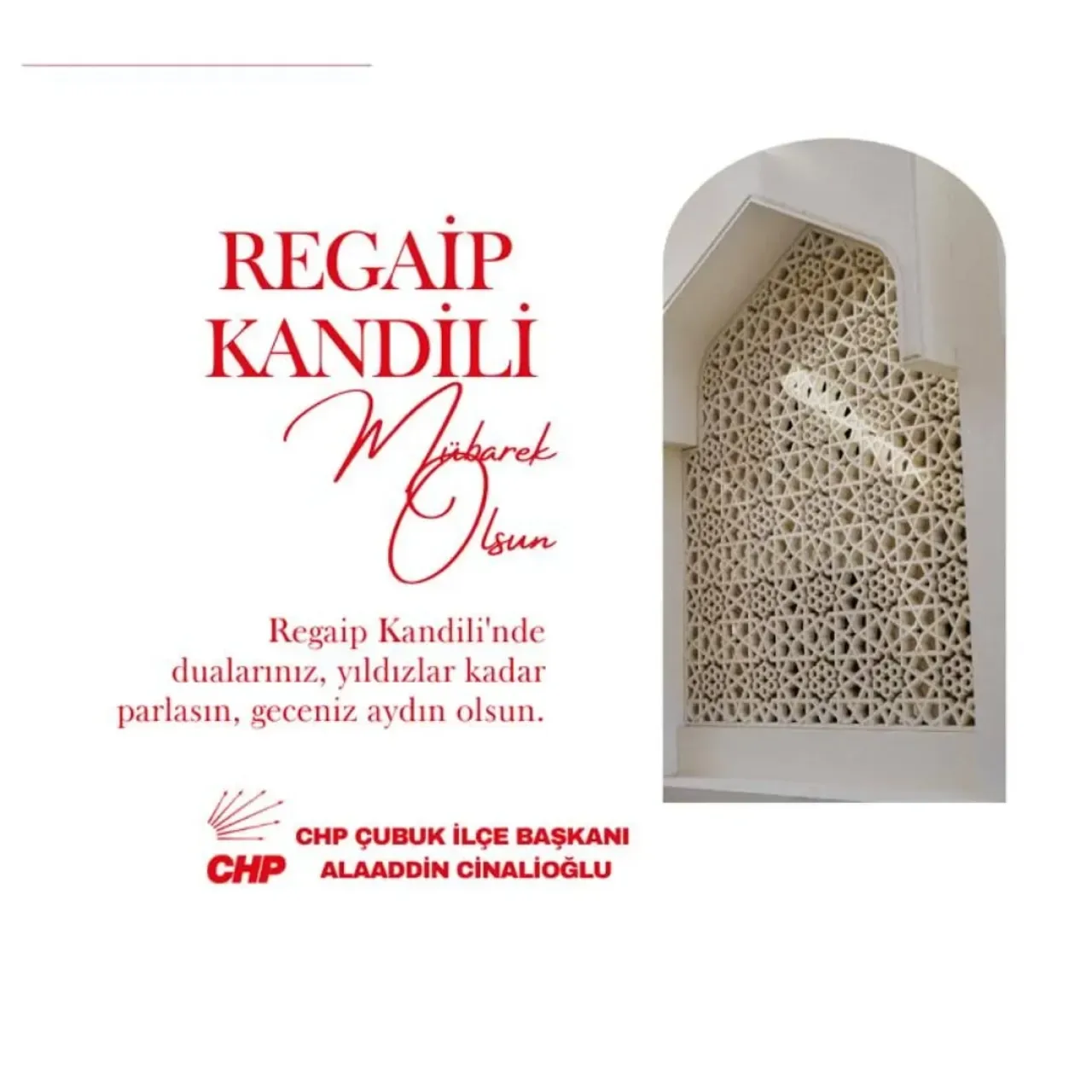 CHP Çubuk'tan Regaip Kandili Mesajı: "Birlik ve Huzur" Vurgusu CHP Çubuk'tan Regaip Kandili Mesajı: "Birlik ve Huzur" Vurgusu