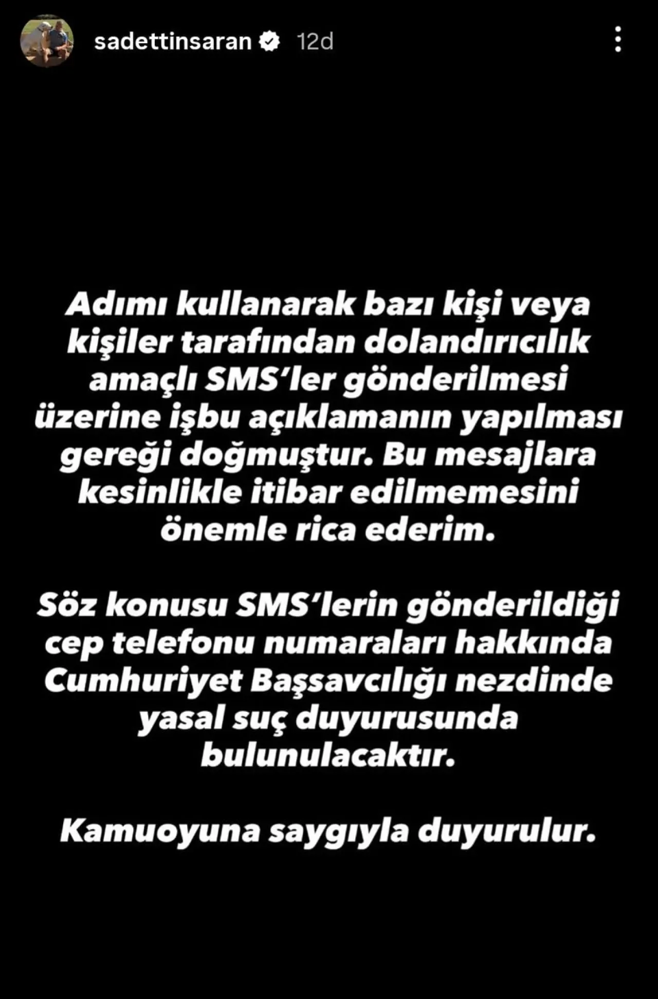 Spor İş İnsanı Sadettin Saran'ın İsmi Kullanılarak Dolandırıcılık Yapılıyor Spor İş İnsanı Sadettin Saran'ın İsmi Kullanılarak Dolandırıcılık Yapılıyor