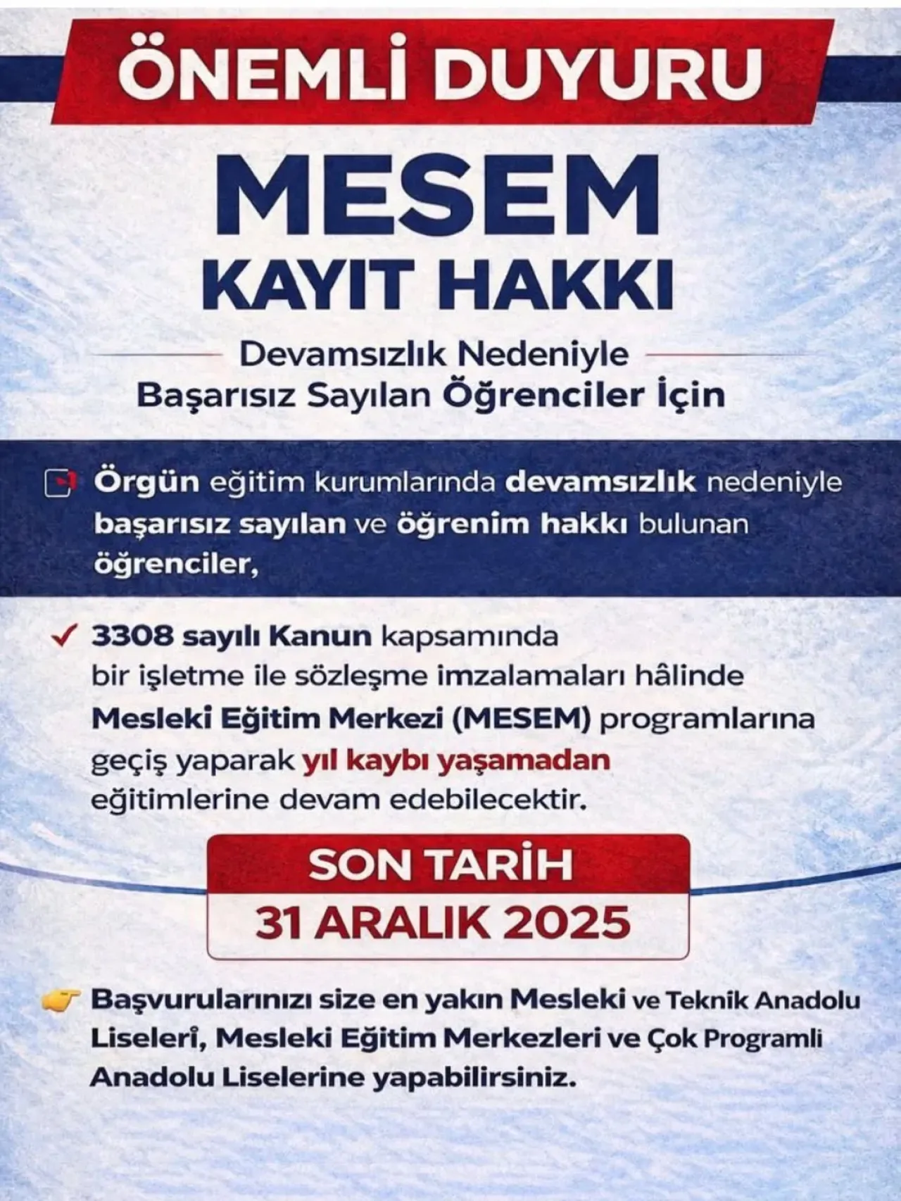 Devamsızlık Nedeniyle Sınıfta Kalan Öğrenciler İçin Yeni Fırsat: MESEM Kayıtları Başladı Devamsızlık Nedeniyle Sınıfta Kalan Öğrenciler İçin Yeni Fırsat: MESEM Kayıtları Başladı