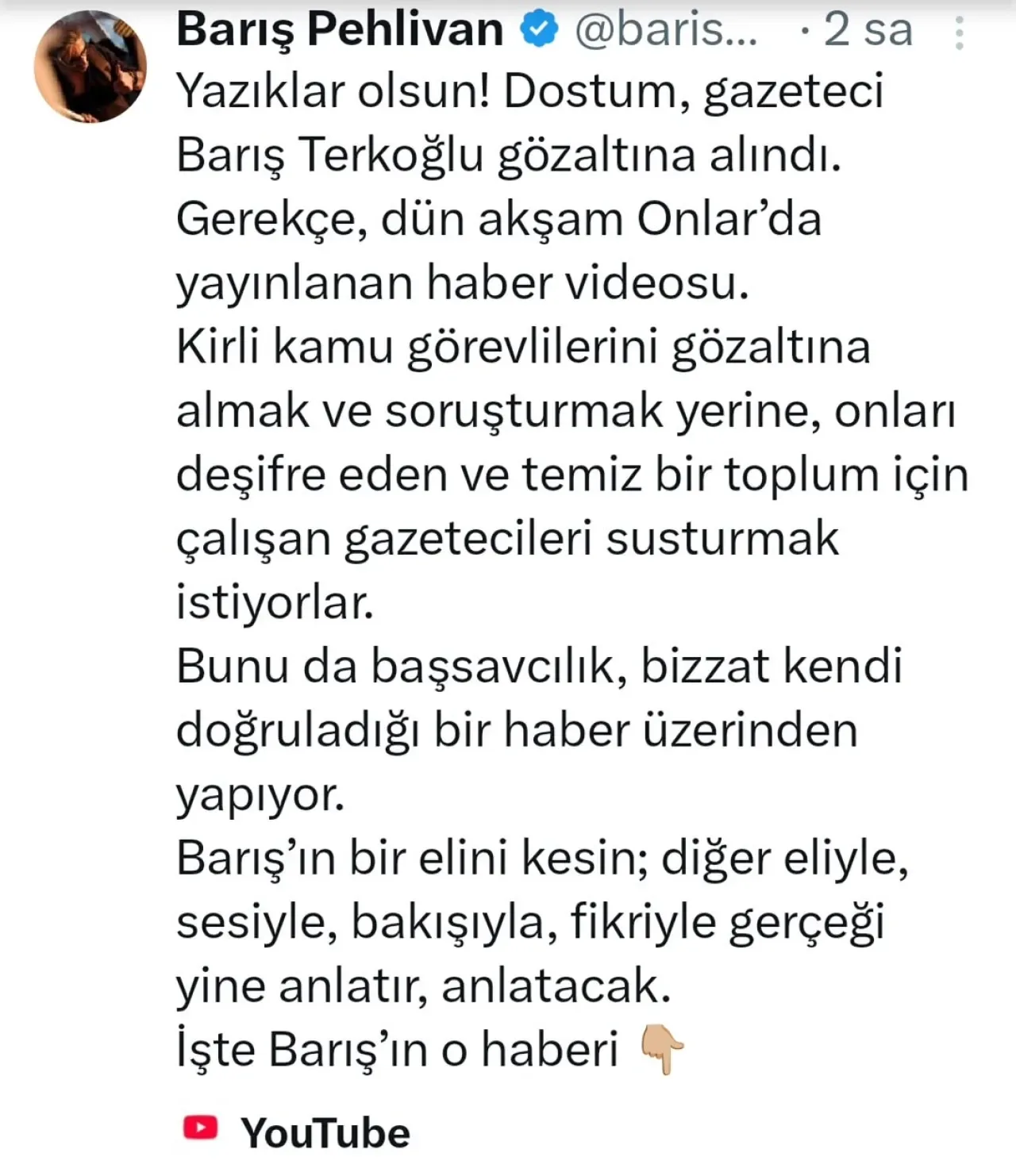 Gazetecinin Gözaltısına Tepki: "Gerçeklere Kelepçe Vurulamaz" Gazetecinin Gözaltısına Tepki: "Gerçeklere Kelepçe Vurulamaz"
