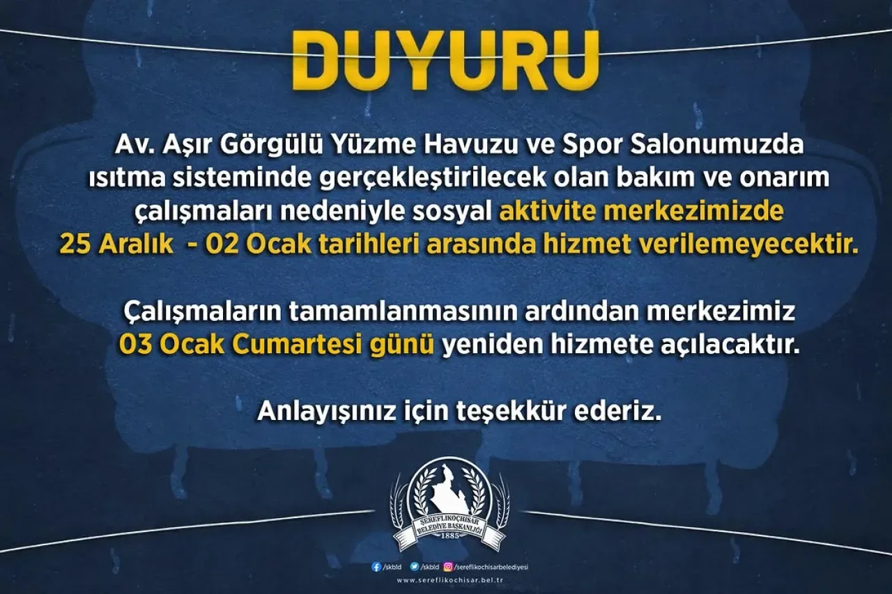 Şereflikoçhisar'da Havuz ve Spor Salonu Bakıma Alınıyor Şereflikoçhisar'da Havuz ve Spor Salonu Bakıma Alınıyor