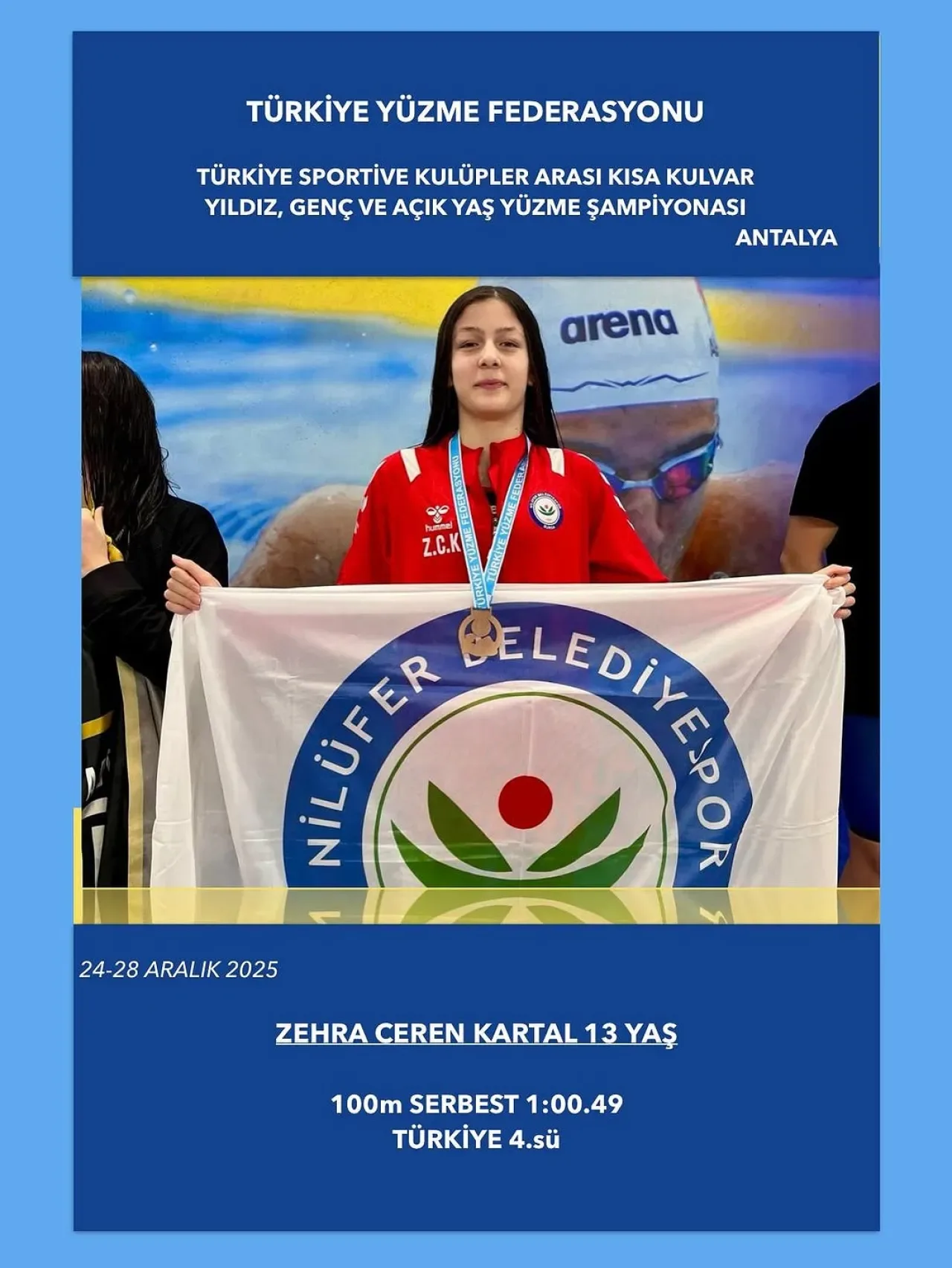 Nilüfer Belediyesporlu Yüzücüler Antalya'daki Türkiye Şampiyonası'ndan Madalyalarla Döndü Nilüfer Belediyesporlu Yüzücüler Antalya'daki Türkiye Şampiyonası'ndan Madalyalarla Döndü