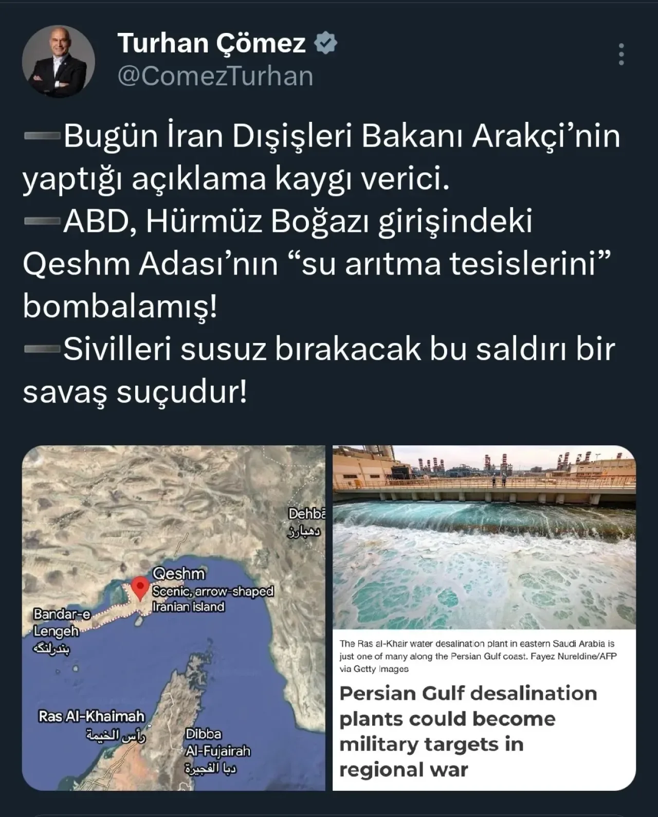 ABD'nin İran'a Su Saldırısı: İYİ Partili Çömez'den Savaş Suçu İddiası ABD'nin İran'a Su Saldırısı: İYİ Partili Çömez'den Savaş Suçu İddiası