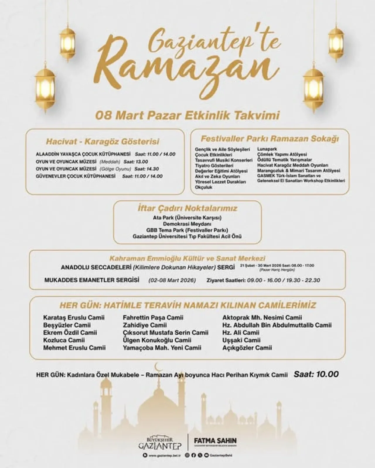 Gaziantep'te Ramazan'ın 18 Gününe Özel Etkinlik Takvimi Açıklandı Gaziantep'te Ramazan'ın 18 Gününe Özel Etkinlik Takvimi Açıklandı