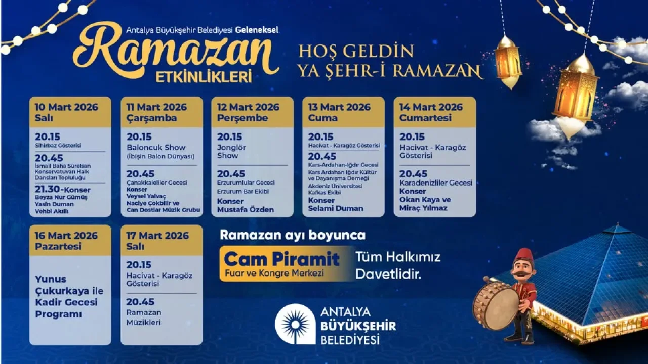 Antalya'da Ramazan Coşkusu Başlıyor: Geleneksel Etkinlikler Cam Piramit'te Antalya'da Ramazan Coşkusu Başlıyor: Geleneksel Etkinlikler Cam Piramit'te