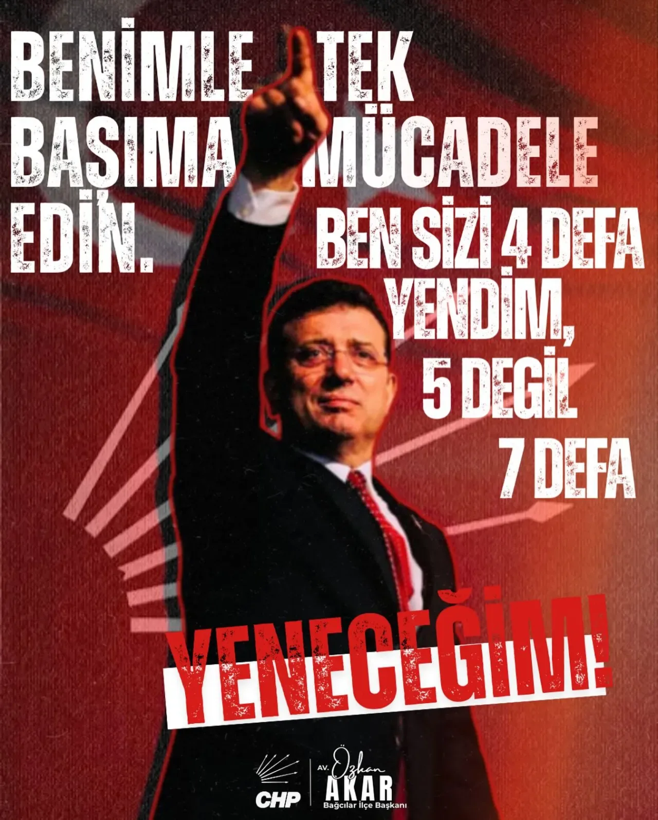 CHP Bağcılar İlçe Başkanı'ndan Sert Mesaj: "Beni Tek Başıma Yeneceksiniz, 7 Defa Yeneceğim" CHP Bağcılar İlçe Başkanı'ndan Sert Mesaj: "Beni Tek Başıma Yeneceksiniz, 7 Defa Yeneceğim"