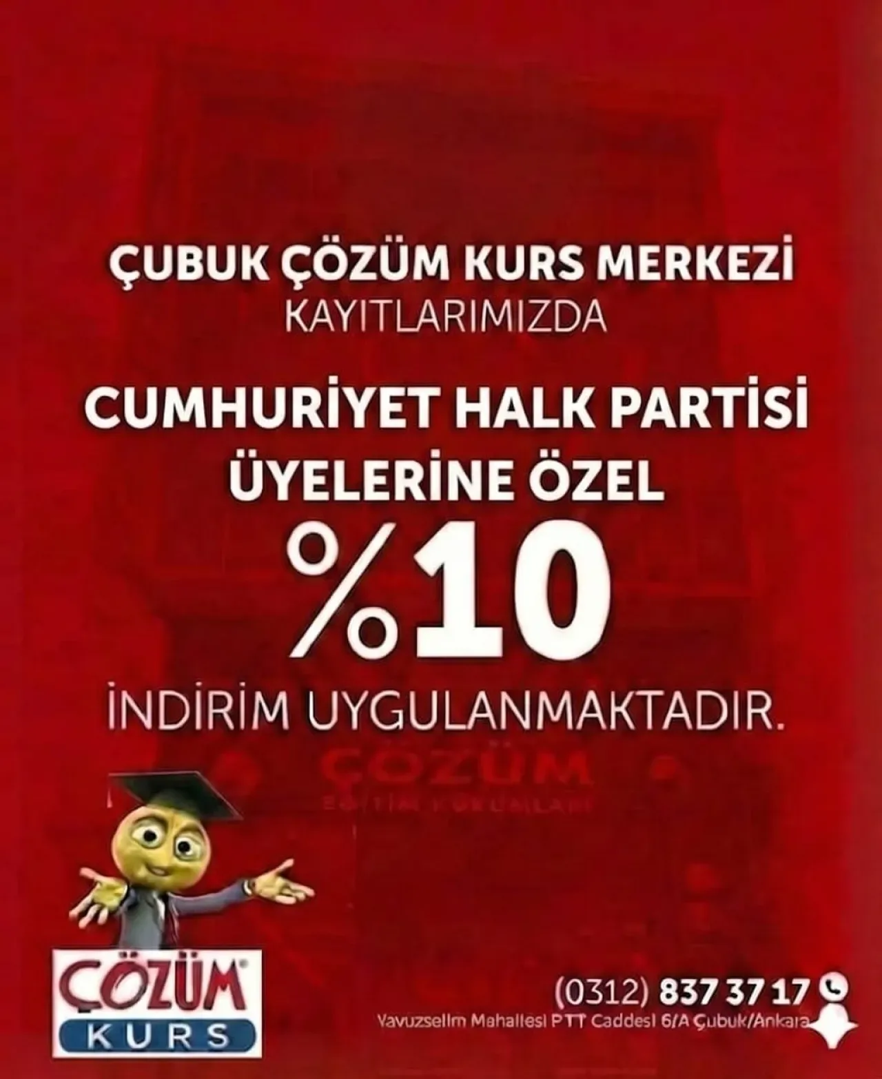 CHP Çubuk İlçe Başkanlığı'ndan Eğitime Destek: Üyelere Özel %10 İndirim CHP Çubuk İlçe Başkanlığı'ndan Eğitime Destek: Üyelere Özel %10 İndirim