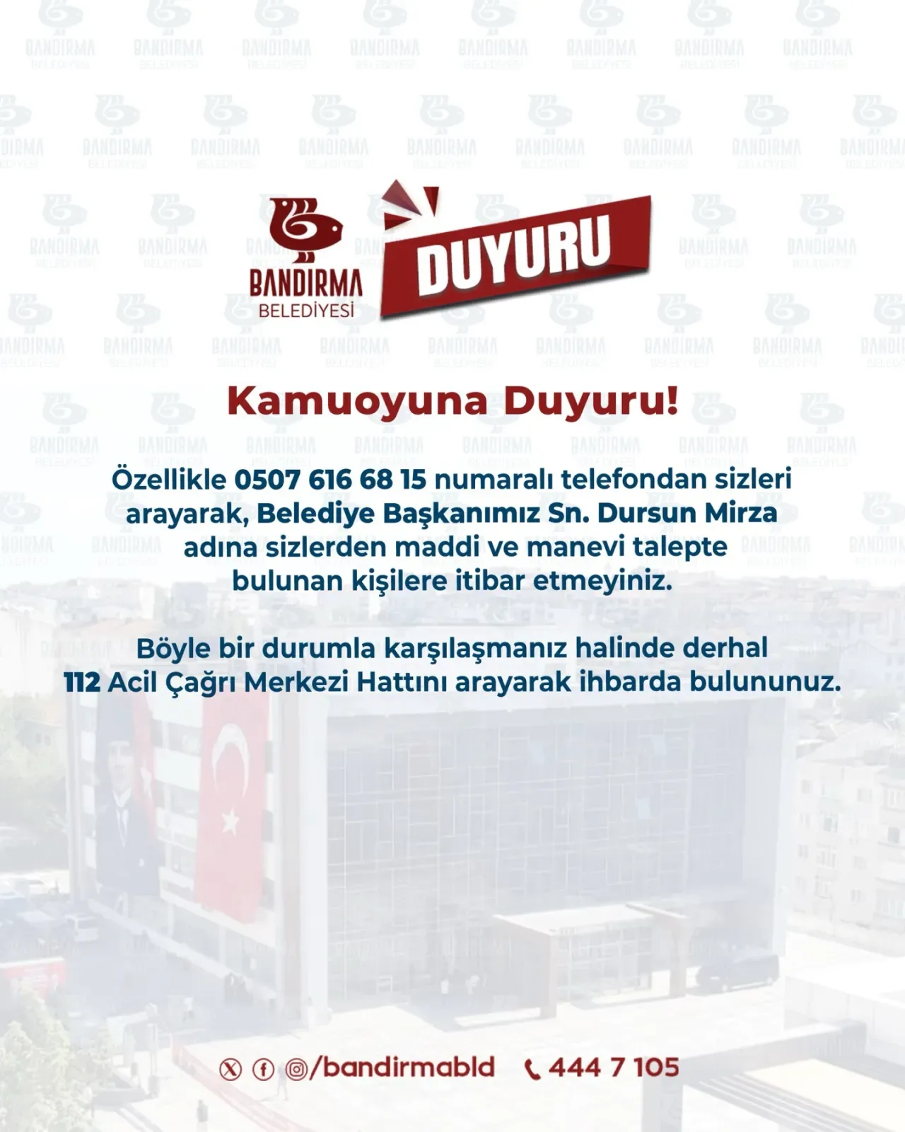 Bandırma'da Belediye Başkanı Adına Dolandırıcılık Girişimi: Vatandaşlar Uyarıldı Bandırma'da Belediye Başkanı Adına Dolandırıcılık Girişimi: Vatandaşlar Uyarıldı