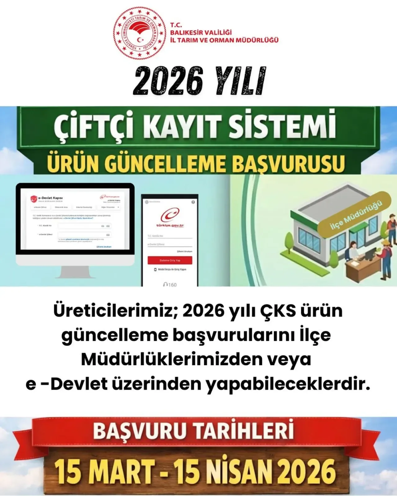 Balıkesir'de 2026 ÇKS Ürün Güncelleme Başvuruları Başlıyor Balıkesir'de 2026 ÇKS Ürün Güncelleme Başvuruları Başlıyor
