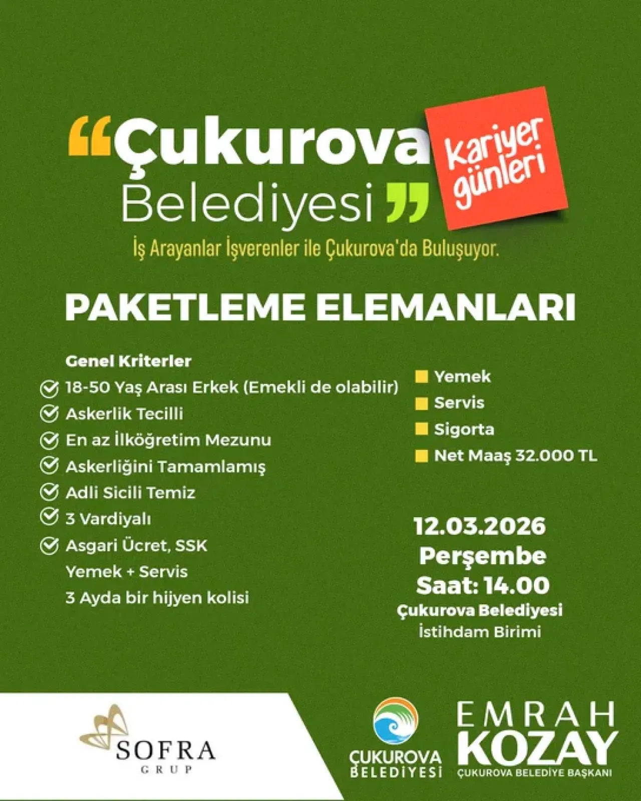 Çukurova Belediyesi'nden İstihdam Seferberliği: Paketleme Elemanı Alımı İçin Görüşmeler Başlıyor Çukurova Belediyesi'nden İstihdam Seferberliği: Paketleme Elemanı Alımı İçin Görüşmeler Başlıyor