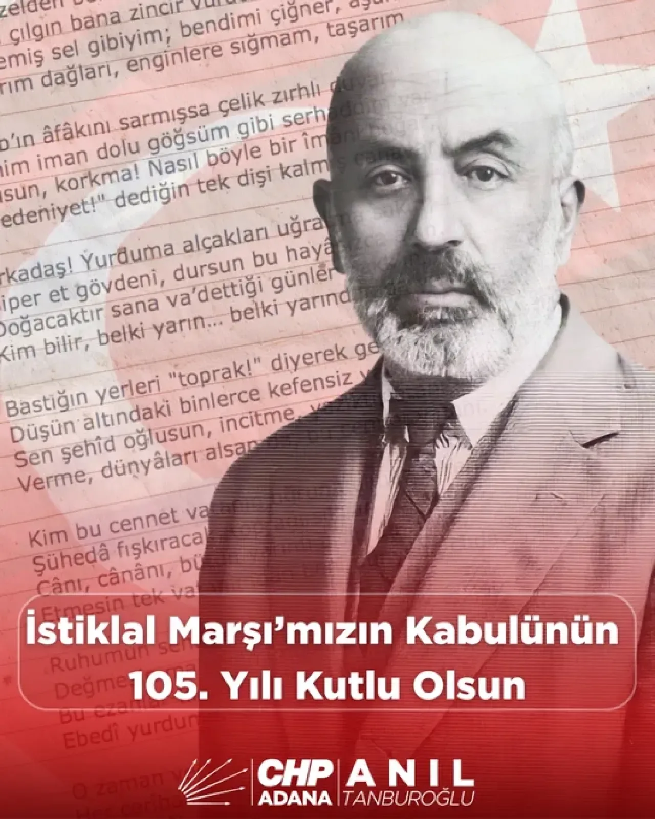 CHP Adana'dan İstiklal Marşı'nın Kabulünün 105. Yılında Anlamlı Mesaj CHP Adana'dan İstiklal Marşı'nın Kabulünün 105. Yılında Anlamlı Mesaj