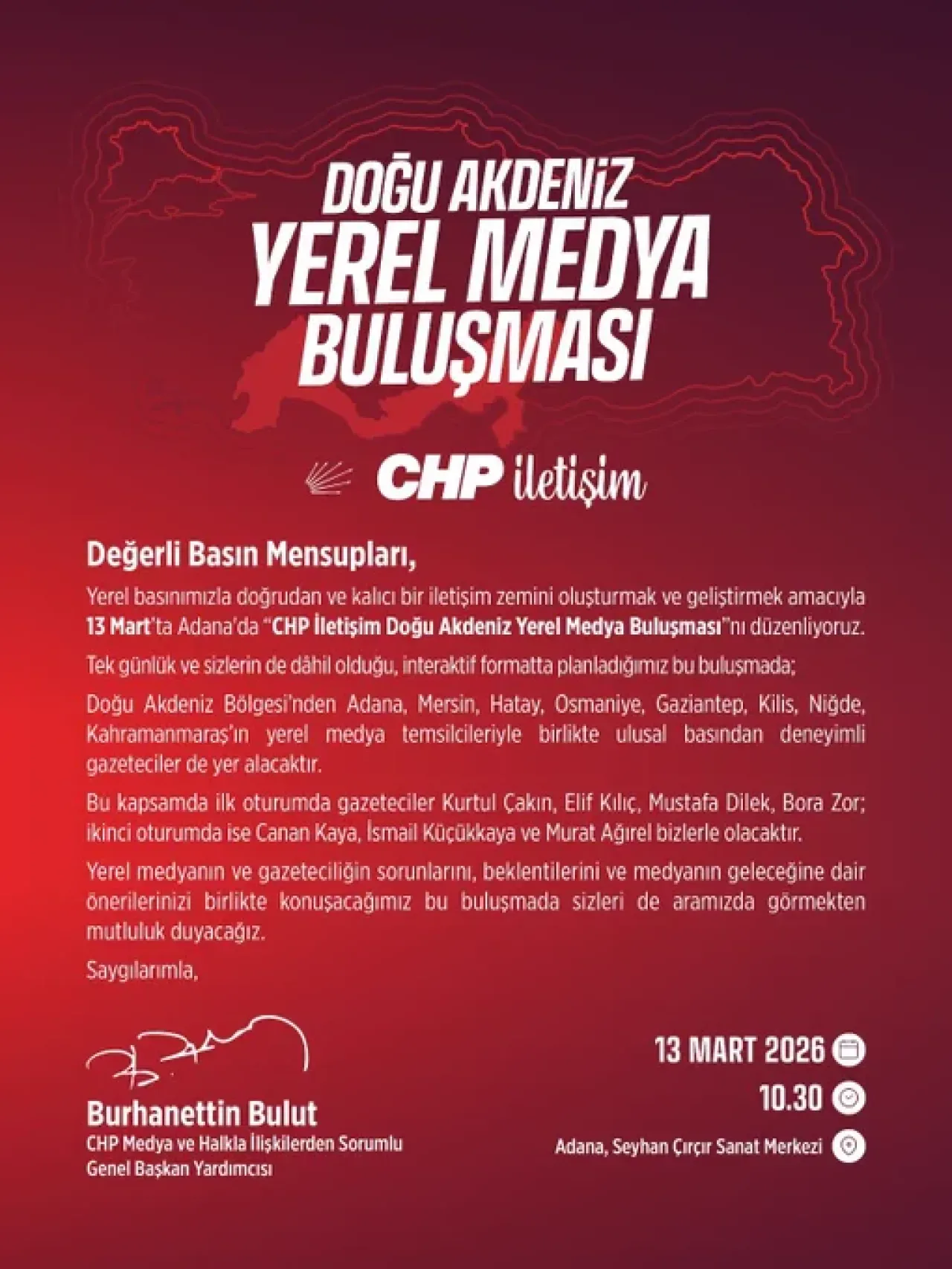 CHP'den Adana'da Medya Buluşması: Yerel Basınla Kalıcı İletişim Hedefleniyor CHP'den Adana'da Medya Buluşması: Yerel Basınla Kalıcı İletişim Hedefleniyor