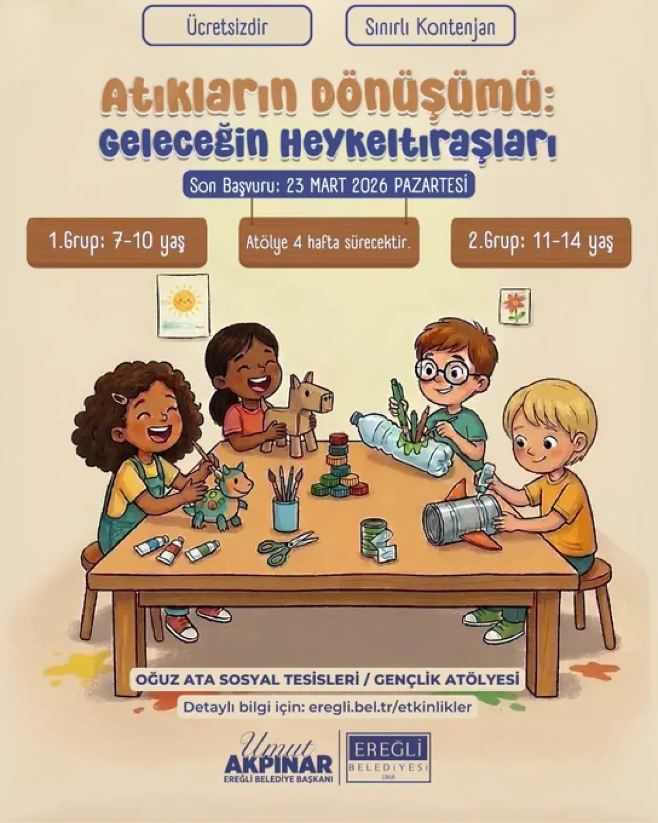 Ereğli'de Çocuklar Atıkları Sanata Dönüştürecek: Geleceğin Heykeltıraşları Atölyesi Başlıyor Ereğli'de Çocuklar Atıkları Sanata Dönüştürecek: Geleceğin Heykeltıraşları Atölyesi Başlıyor