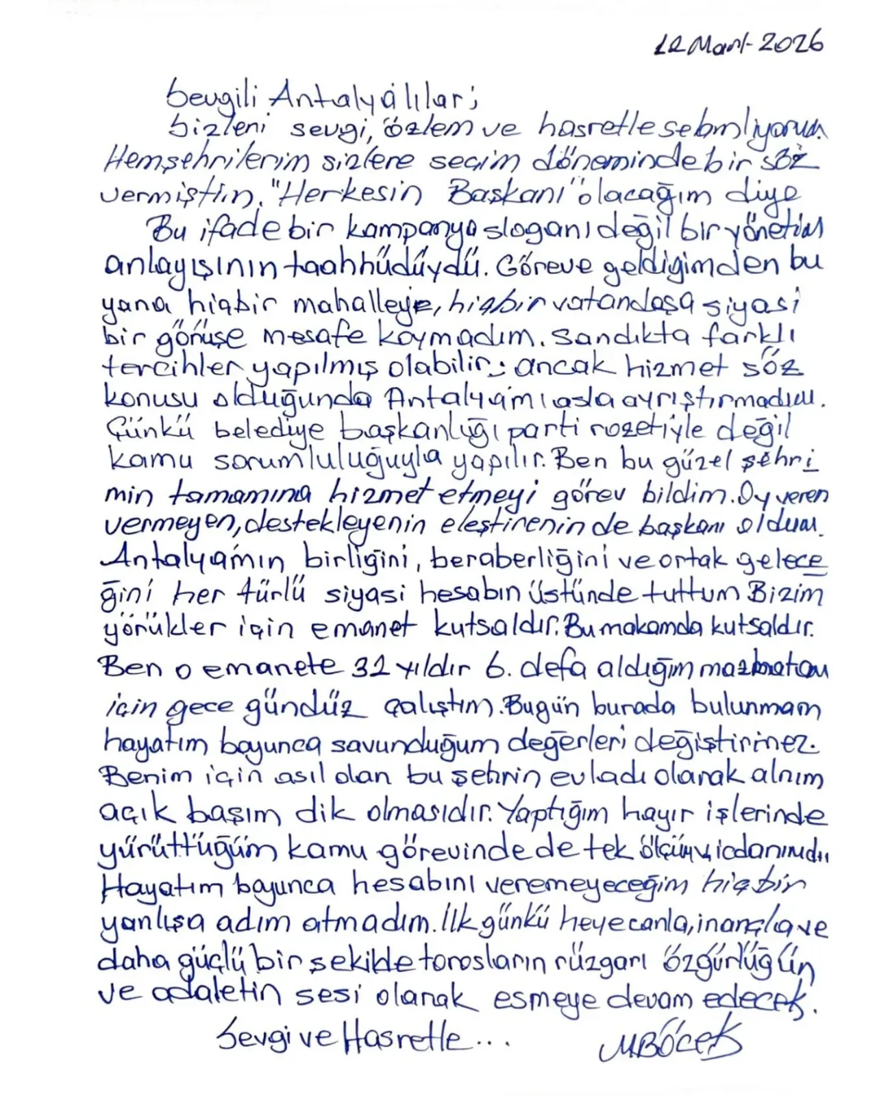 Başkan Böcek'ten Antalya'ya "Herkesin Başkanı" Vurgusu Başkan Böcek'ten Antalya'ya "Herkesin Başkanı" Vurgusu