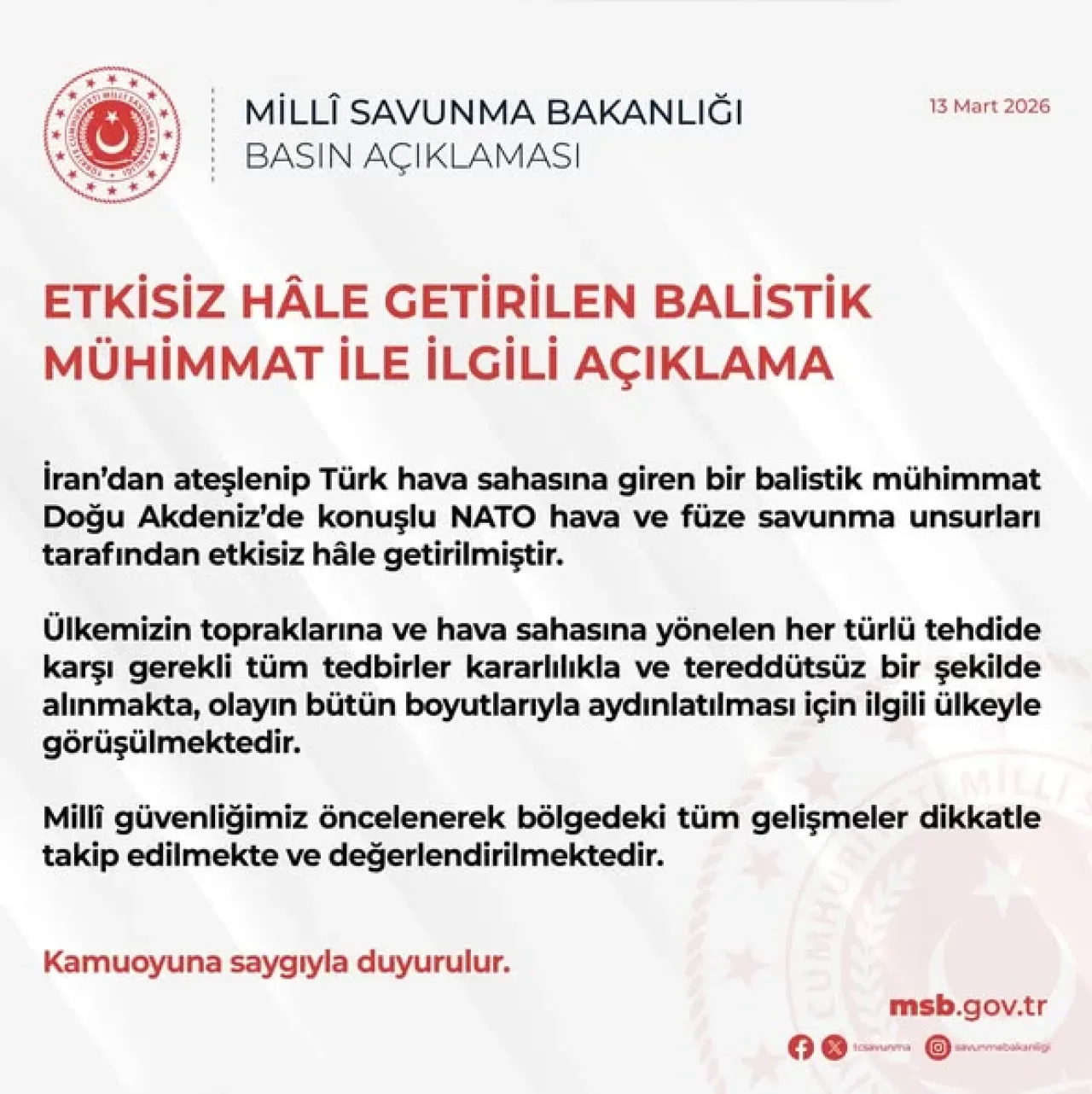 İstanbul'da Etkisiz Hale Getirilen Balistik Mühimmat Hakkında Açıklama İstanbul'da Etkisiz Hale Getirilen Balistik Mühimmat Hakkında Açıklama