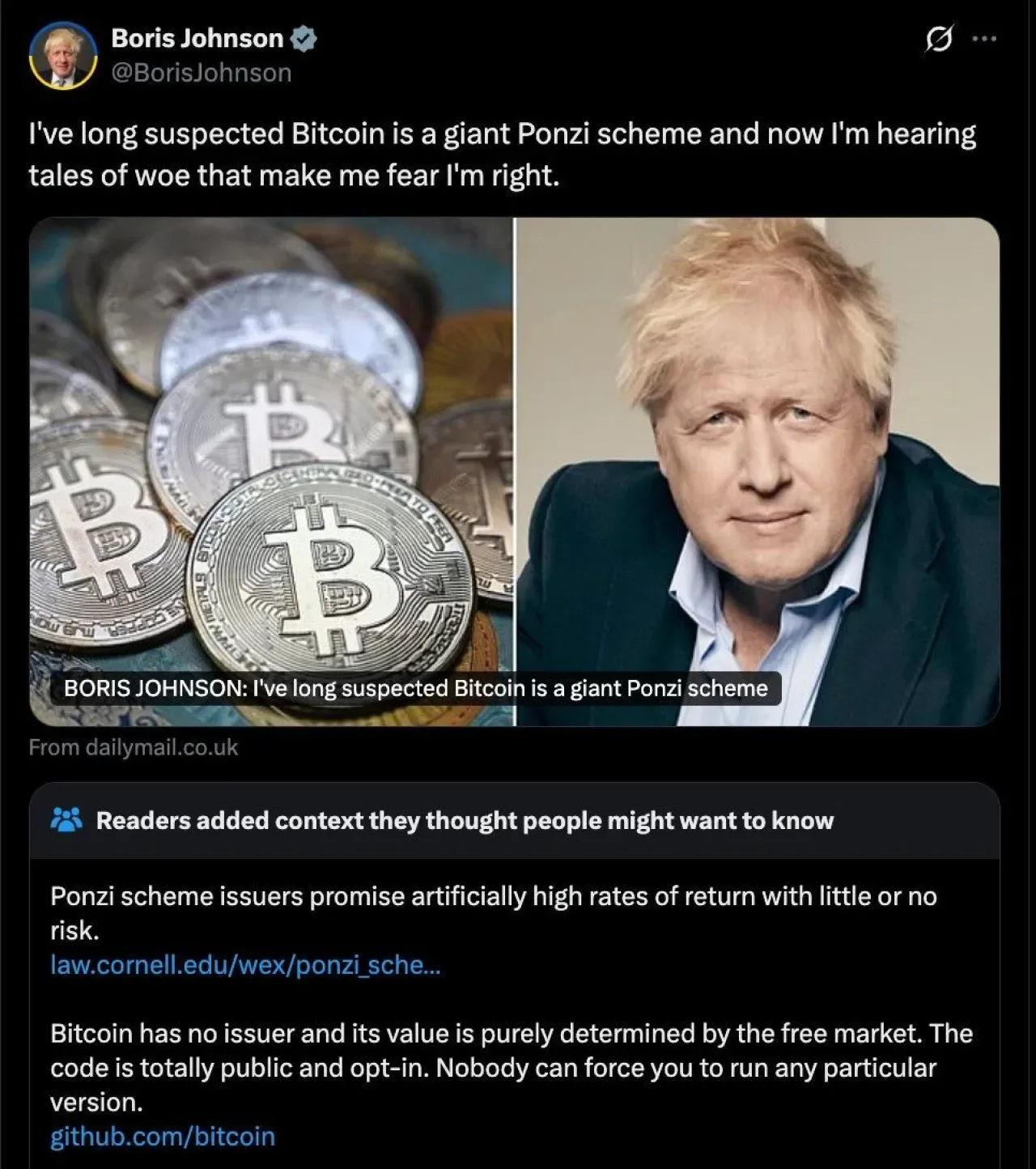 Eski Başbakan Boris Johnson'tan Bitcoin İçin 'Ponzi Şeması' Suçlaması Eski Başbakan Boris Johnson'tan Bitcoin İçin 'Ponzi Şeması' Suçlaması